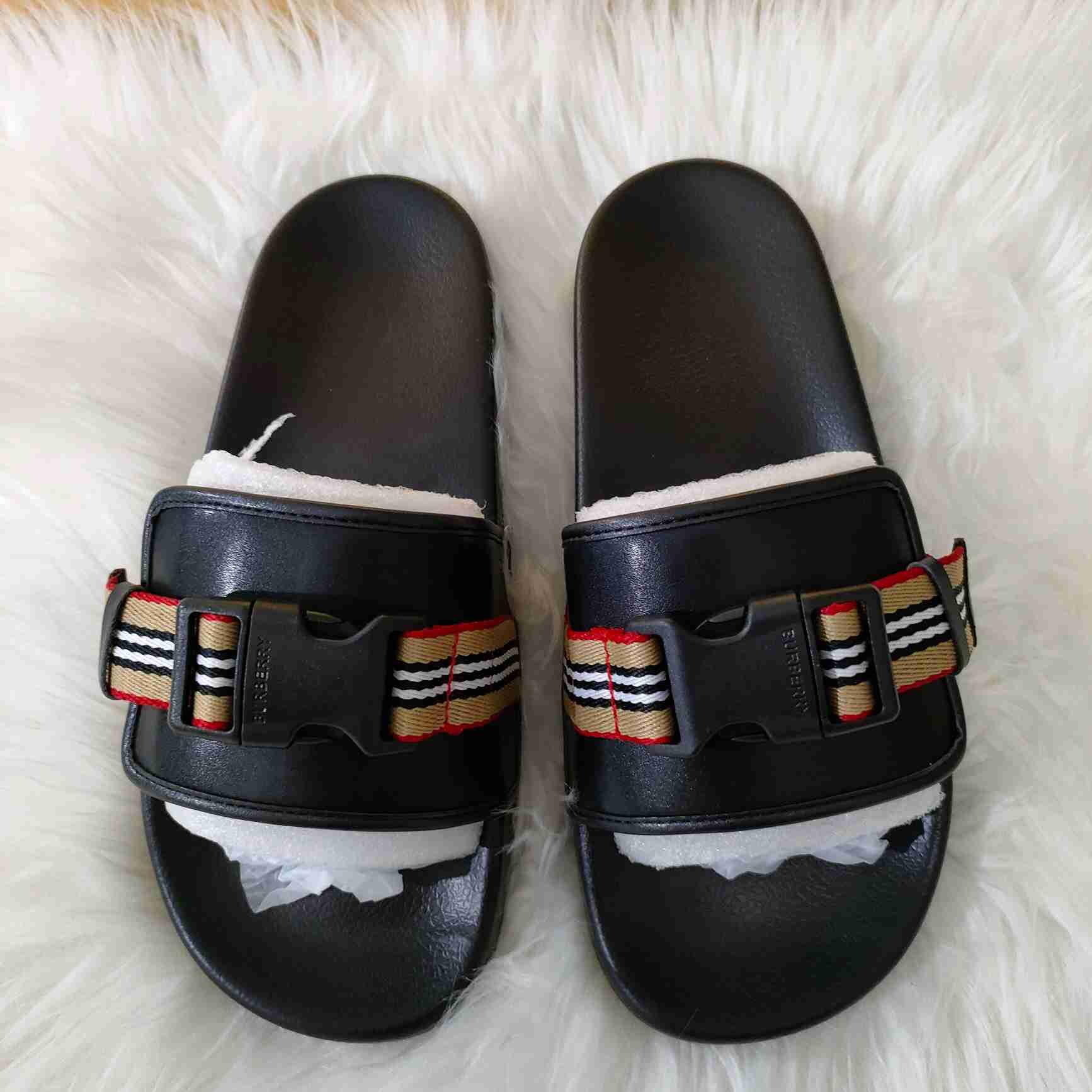 Burberry Icon Stripe Buckled Slides - DesignerGu