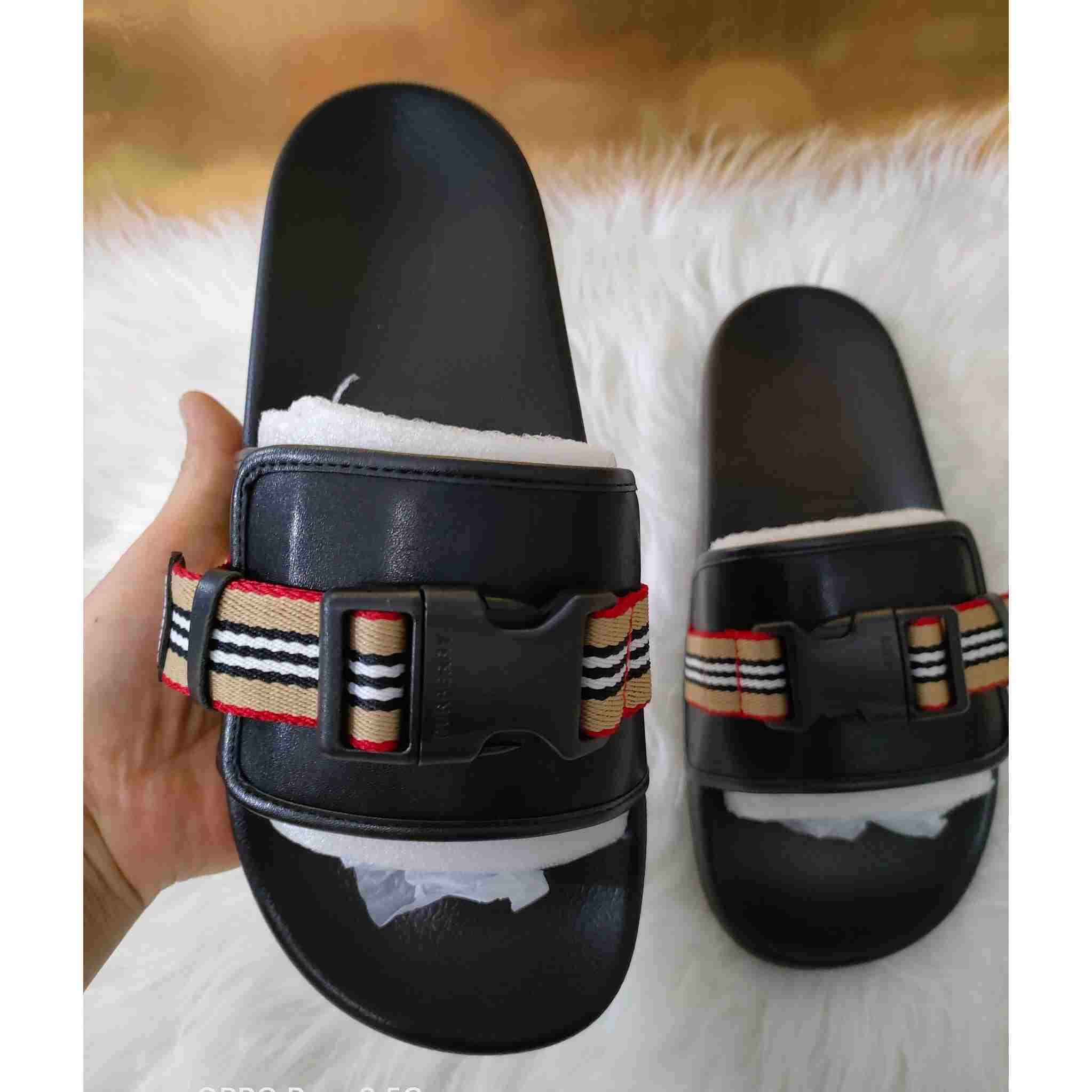 Burberry Icon Stripe Buckled Slides - DesignerGu