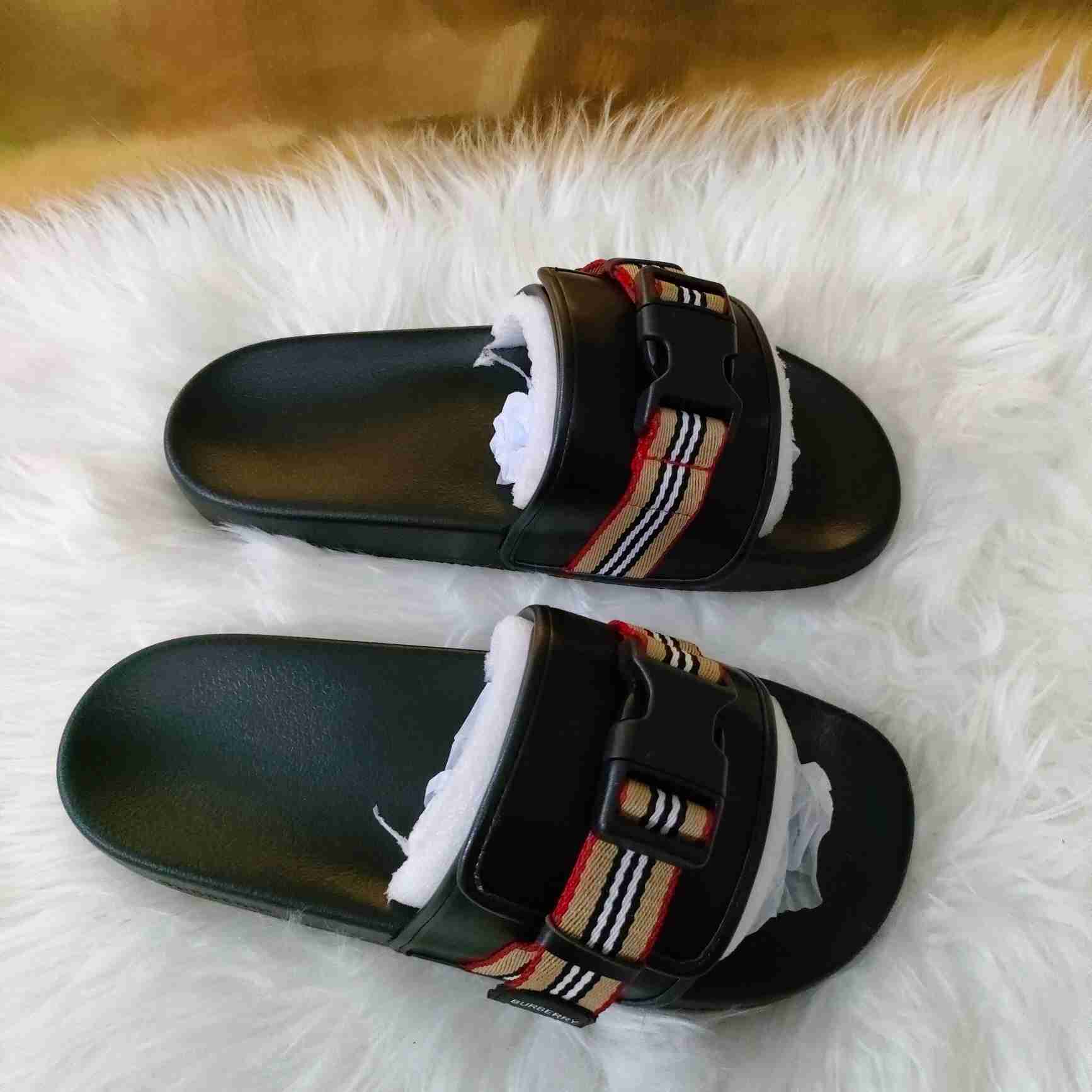 Burberry Icon Stripe Buckled Slides - DesignerGu