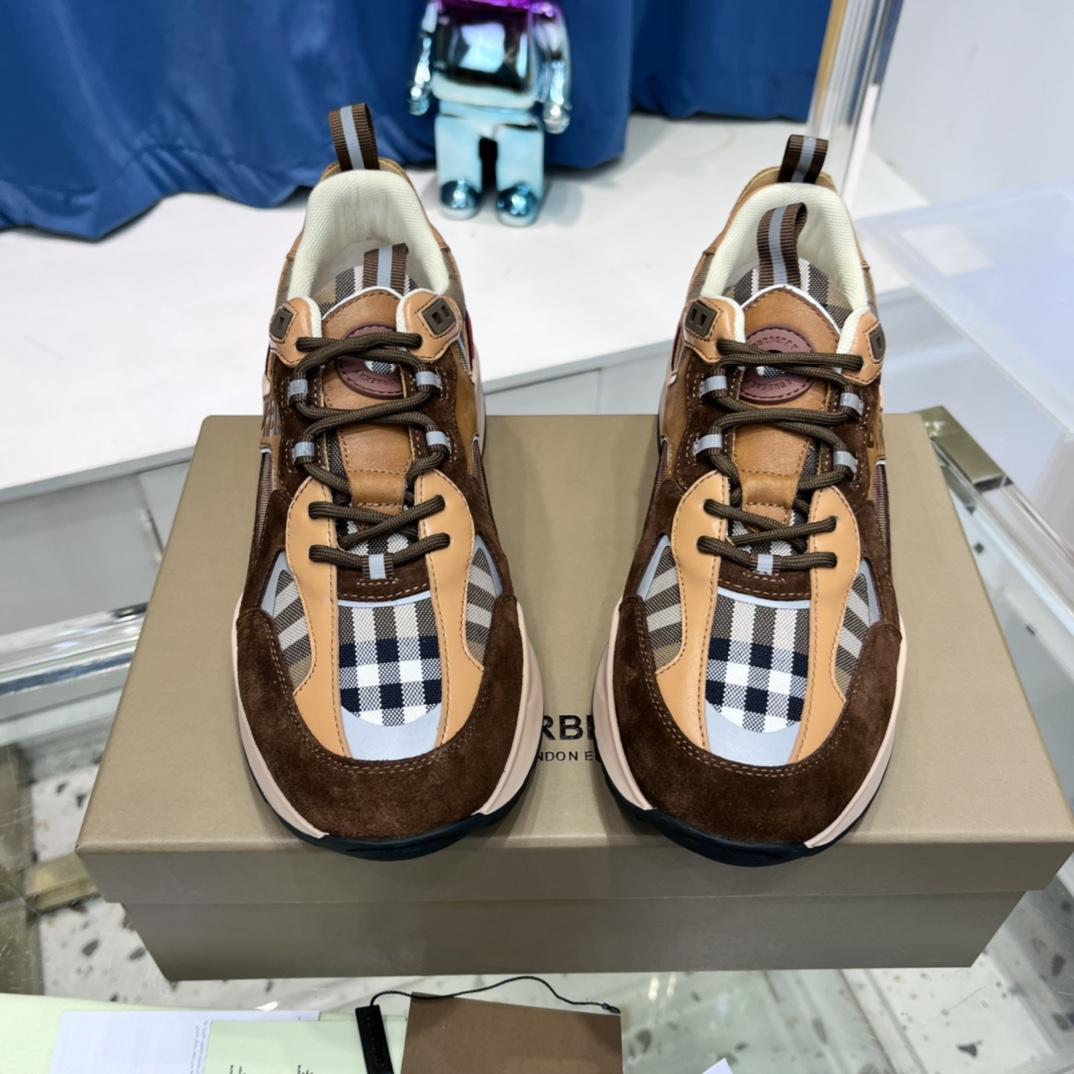 Burberry Logo Print Check And Suede Sneakers - DesignerGu