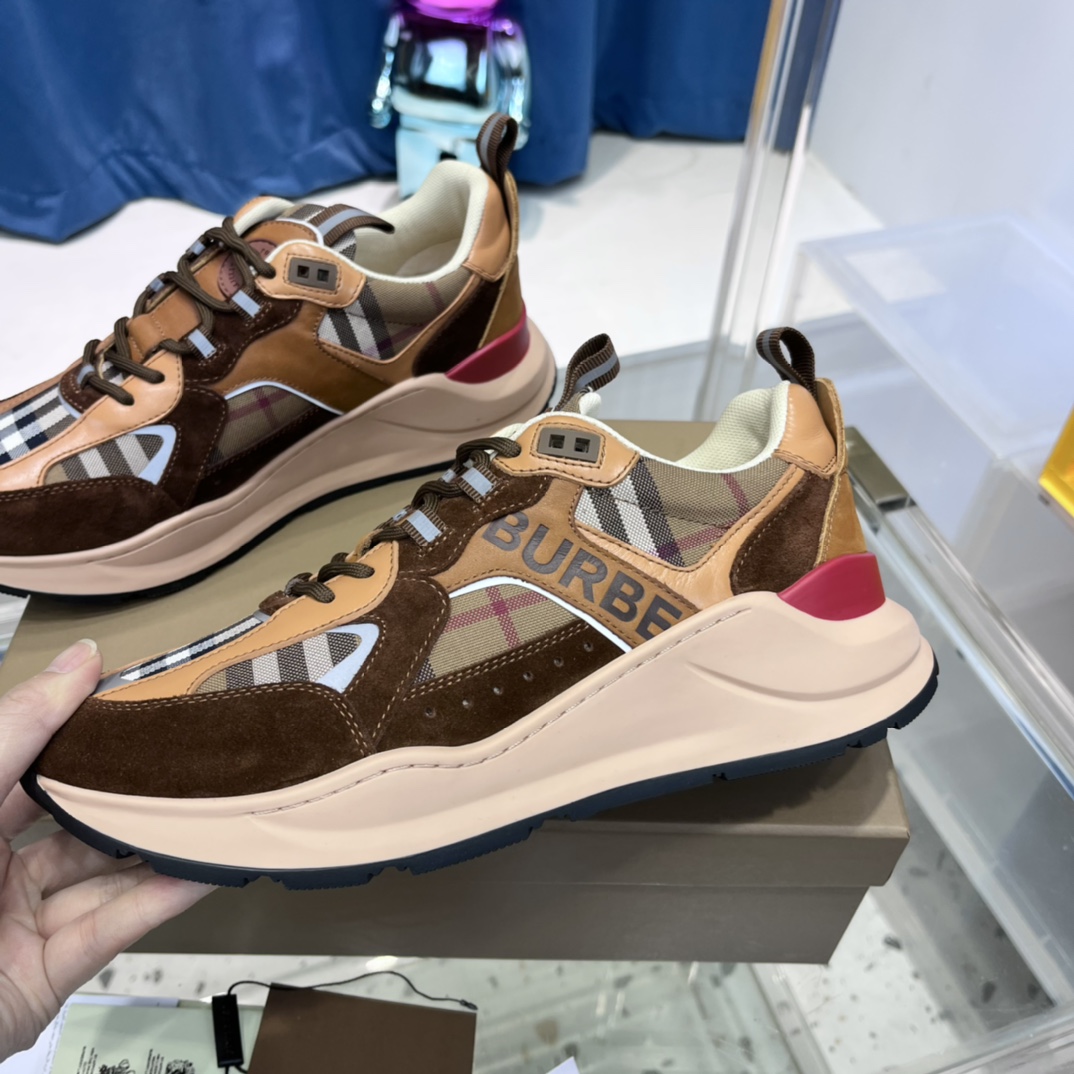 Burberry Logo Print Check And Suede Sneakers - DesignerGu