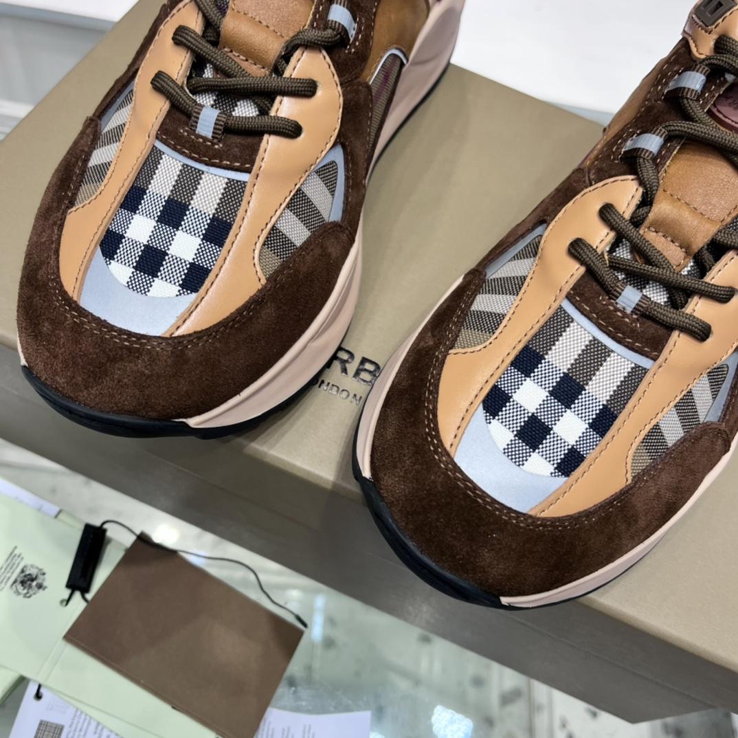 Burberry Logo Print Check And Suede Sneakers - DesignerGu