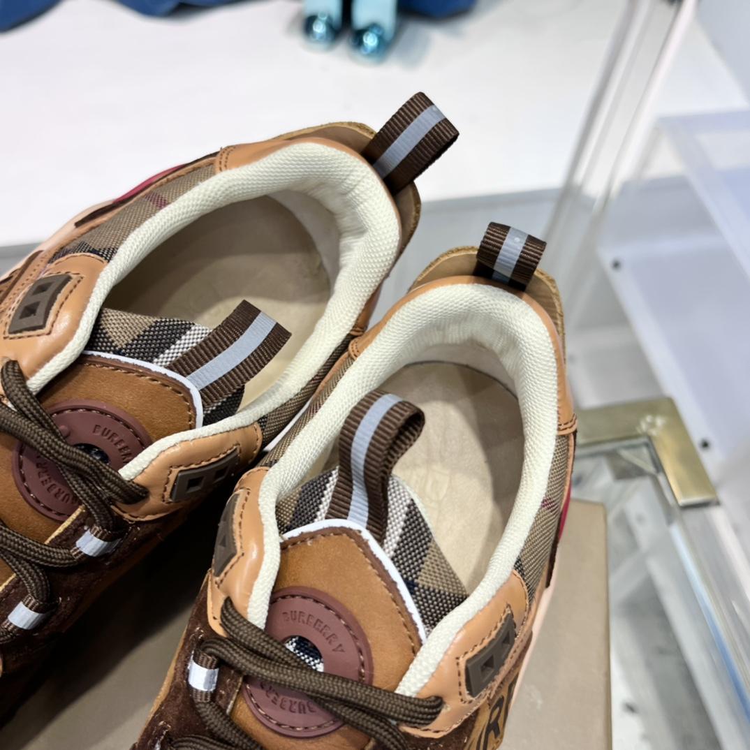 Burberry Logo Print Check And Suede Sneakers - DesignerGu