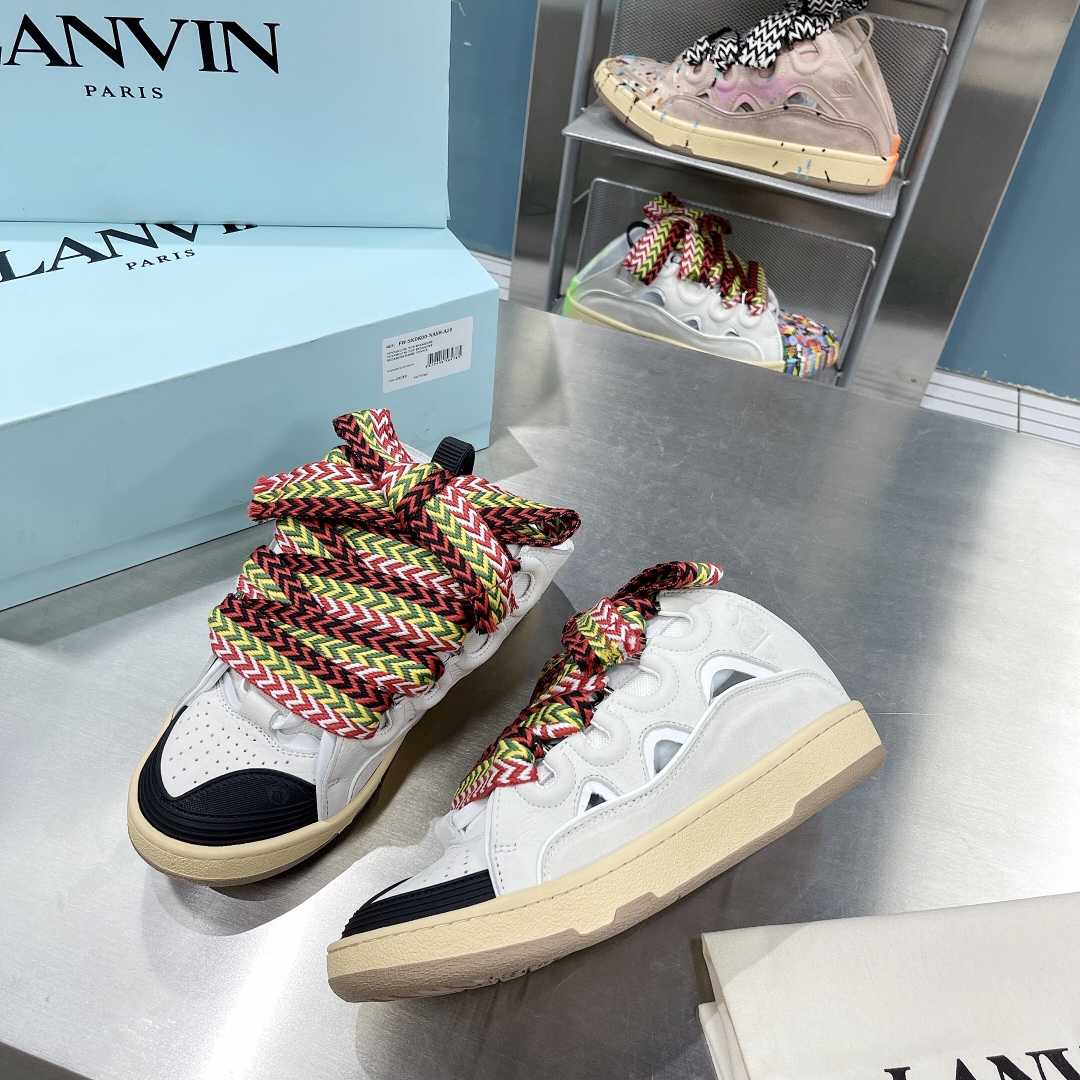 Lanvin Leather And Glitter Technical Material Curb Sneakers  - DesignerGu