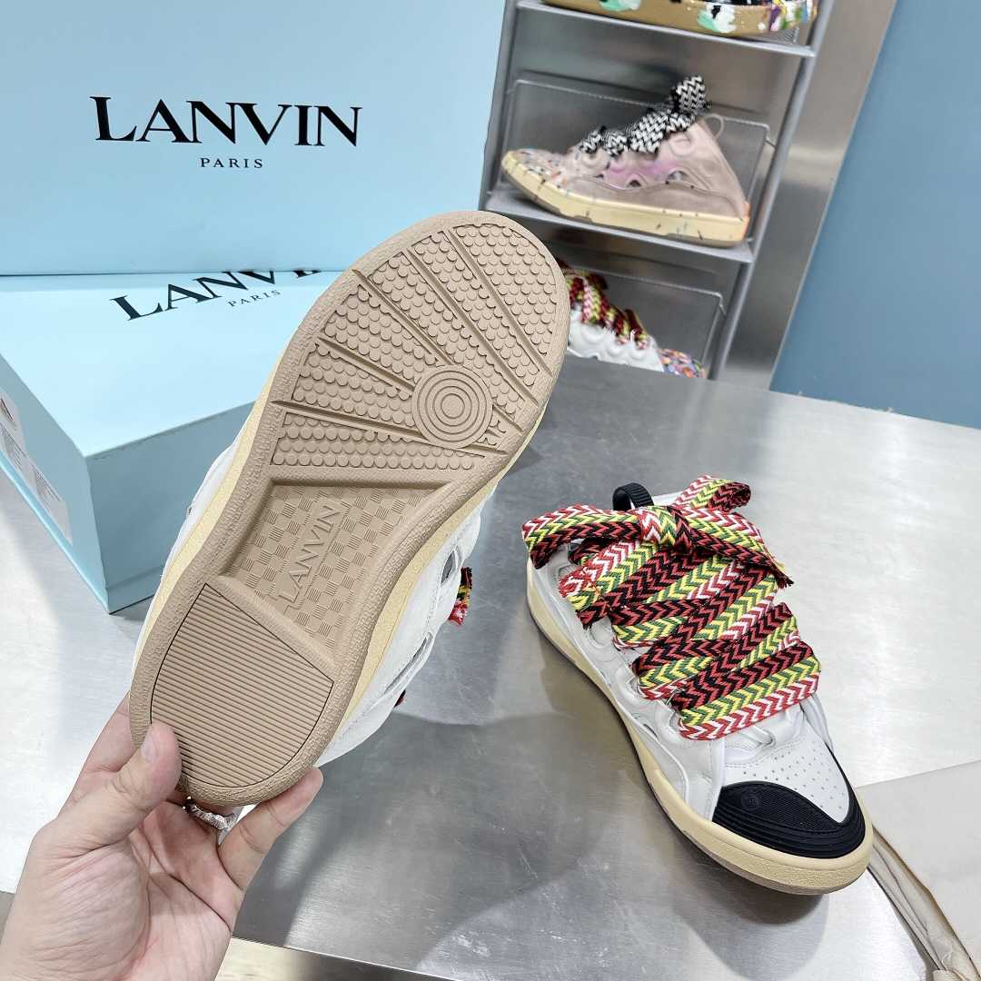 Lanvin Leather And Glitter Technical Material Curb Sneakers  - DesignerGu