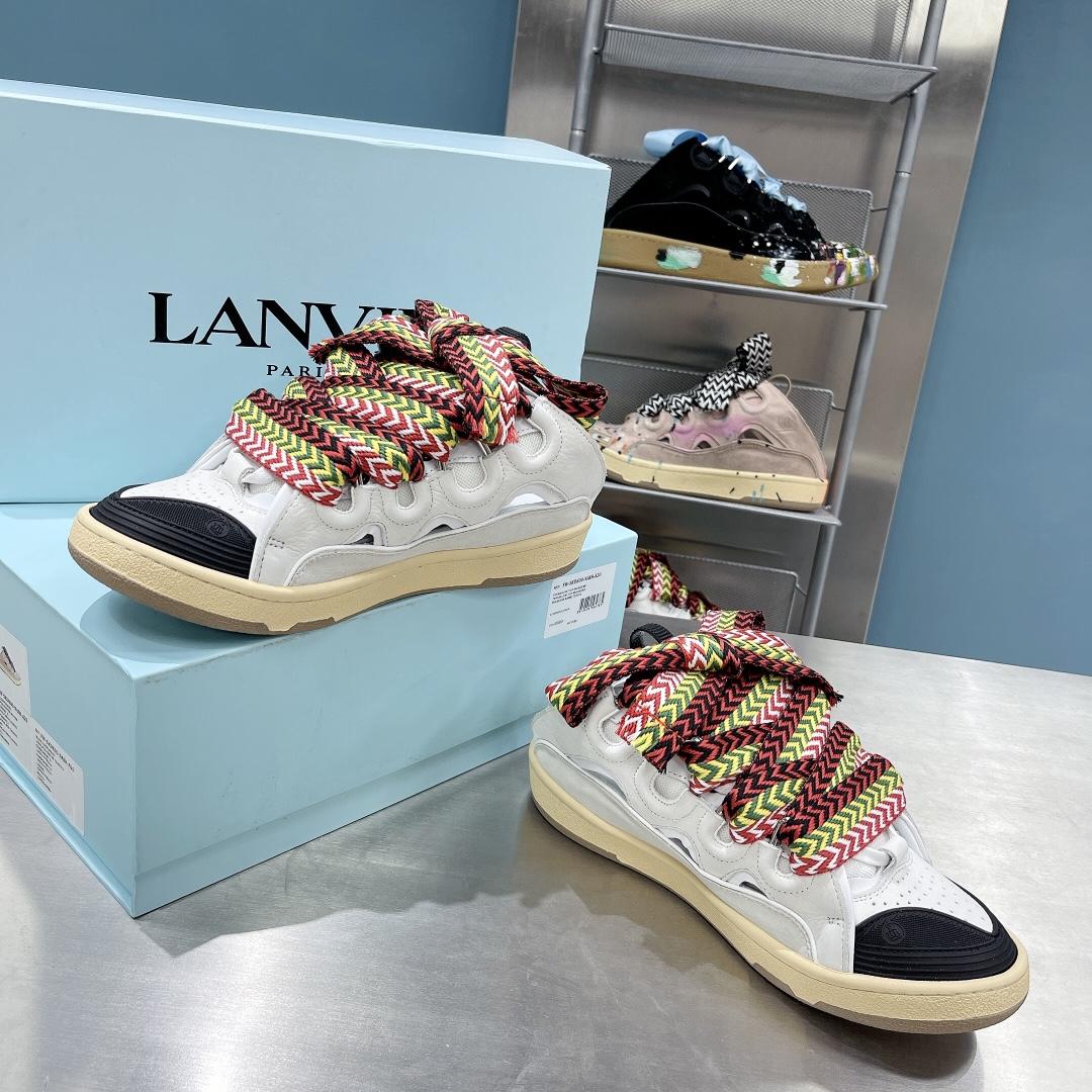 Lanvin Leather And Glitter Technical Material Curb Sneakers  - DesignerGu