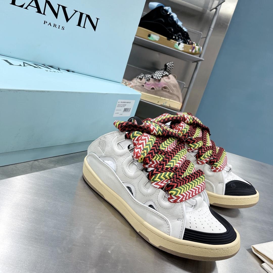 Lanvin Leather And Glitter Technical Material Curb Sneakers  - DesignerGu