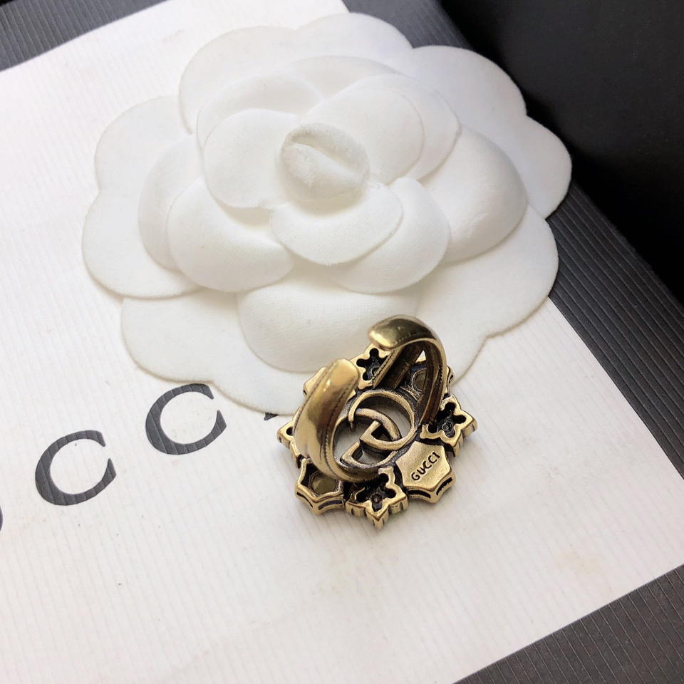 Gucci Double G Crystal Flower Ring - DesignerGu