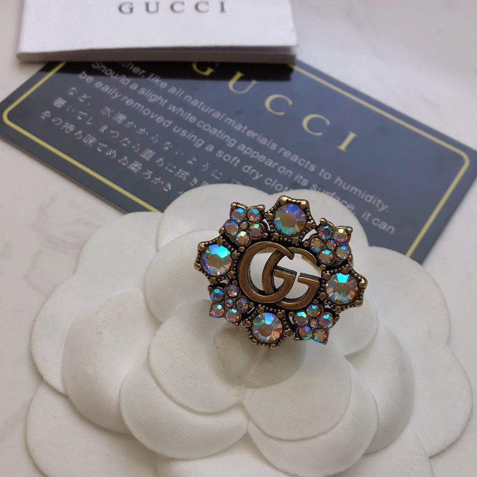 Gucci Double G Crystal Flower Ring - DesignerGu