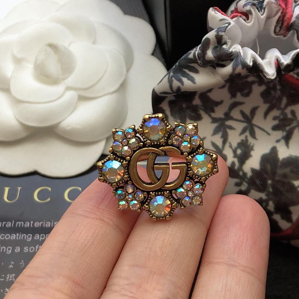 Gucci Double G Crystal Flower Ring - DesignerGu