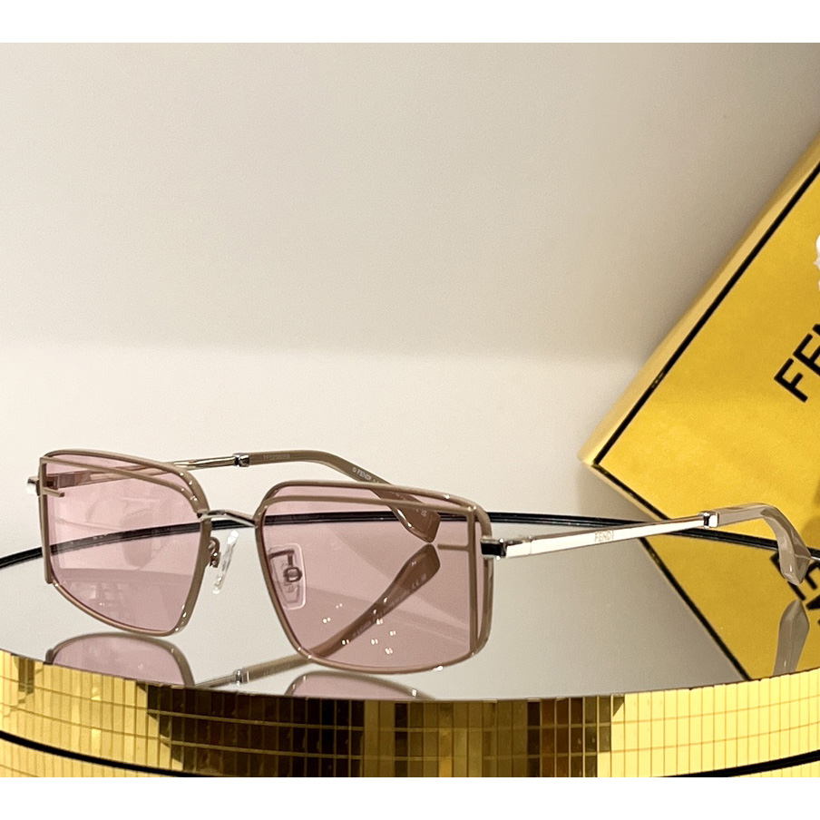 Fendi First Sight Brown Metal Fashion Show Sunglasses With pink Lenses - DesignerGu