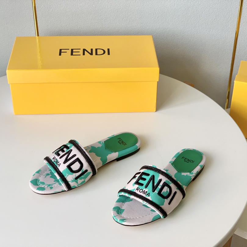 Fendi Signature Green Canvas Slides - DesignerGu