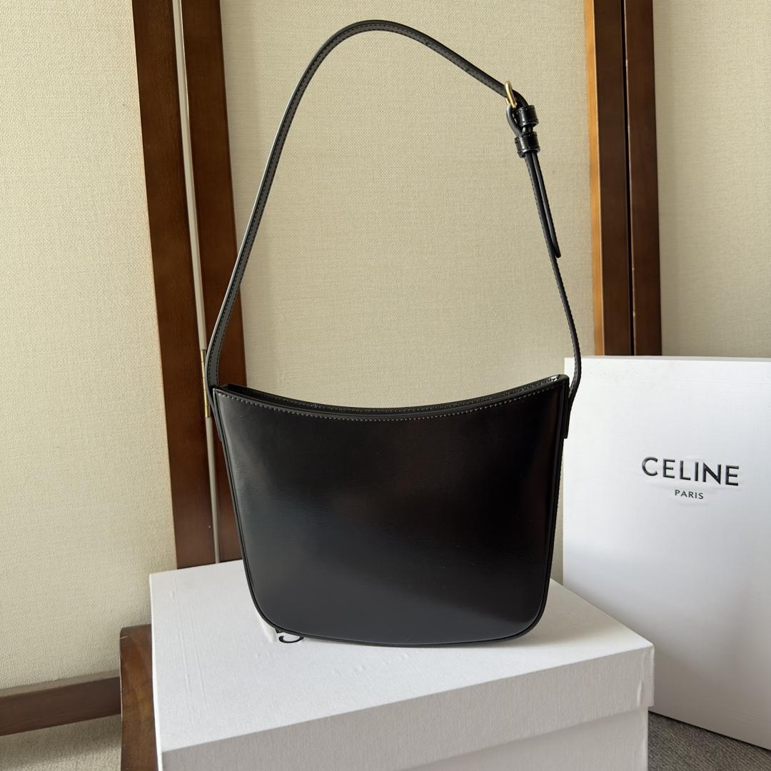 Celine Medium Celine Croque Bag In Shiny Calfskin Black - DesignerGu