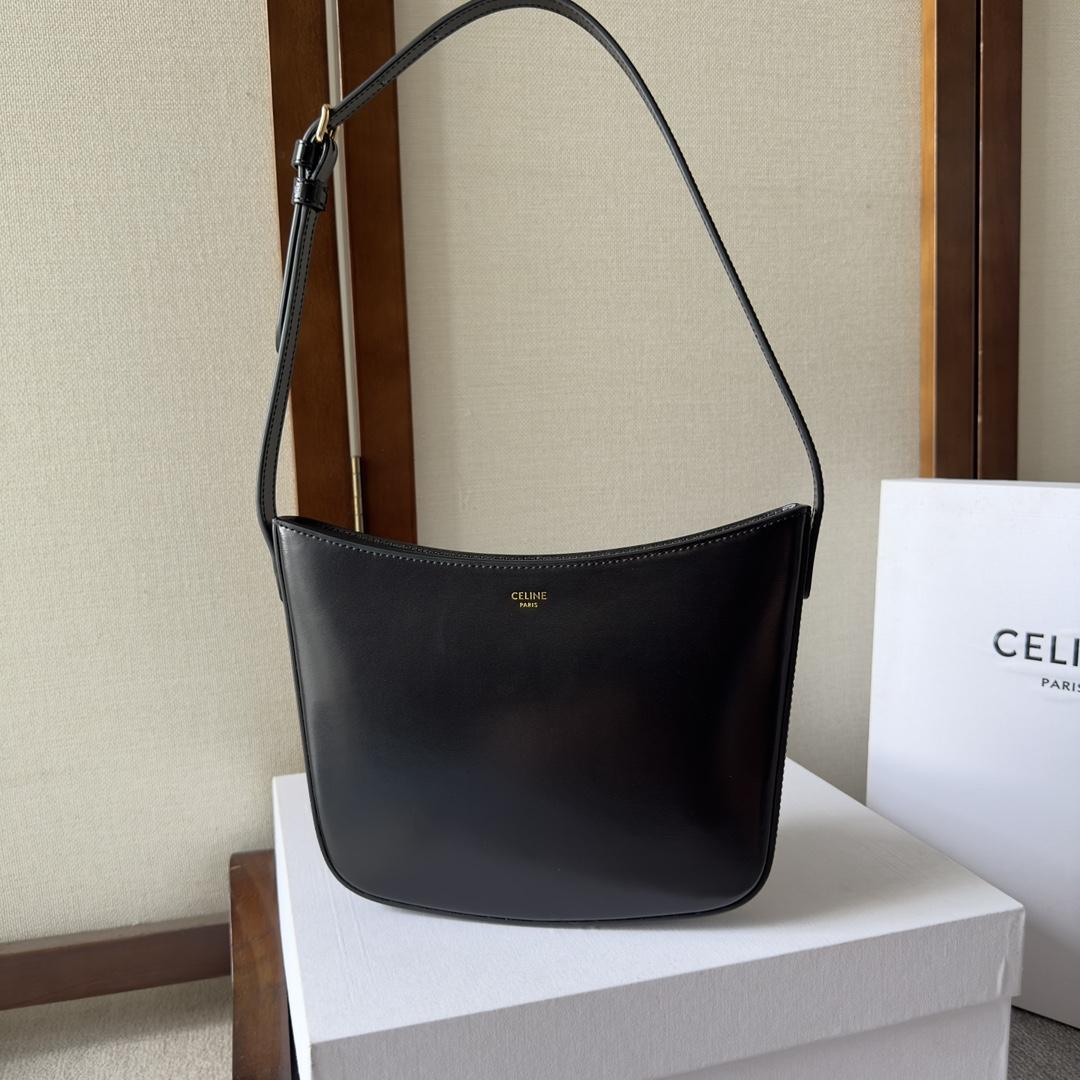 Celine Medium Celine Croque Bag In Shiny Calfskin Black - DesignerGu