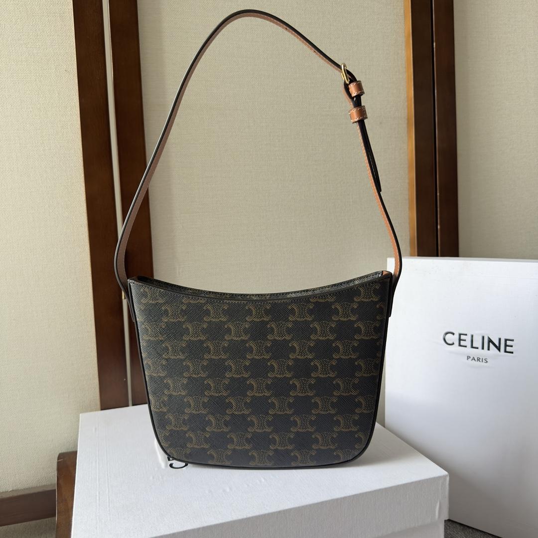 Celine Medium Celine Croque Bag In Triomphe Canvas And Calfskin Tan - DesignerGu