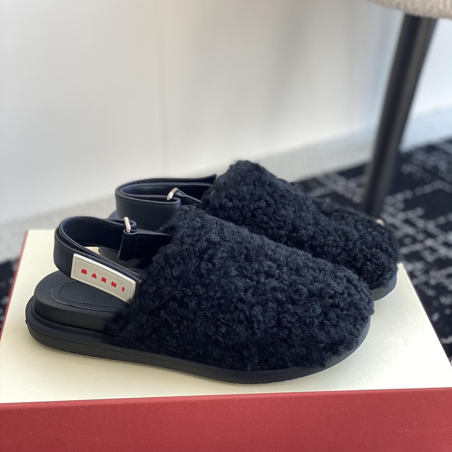 Marni Black Shearling Sabot - DesignerGu