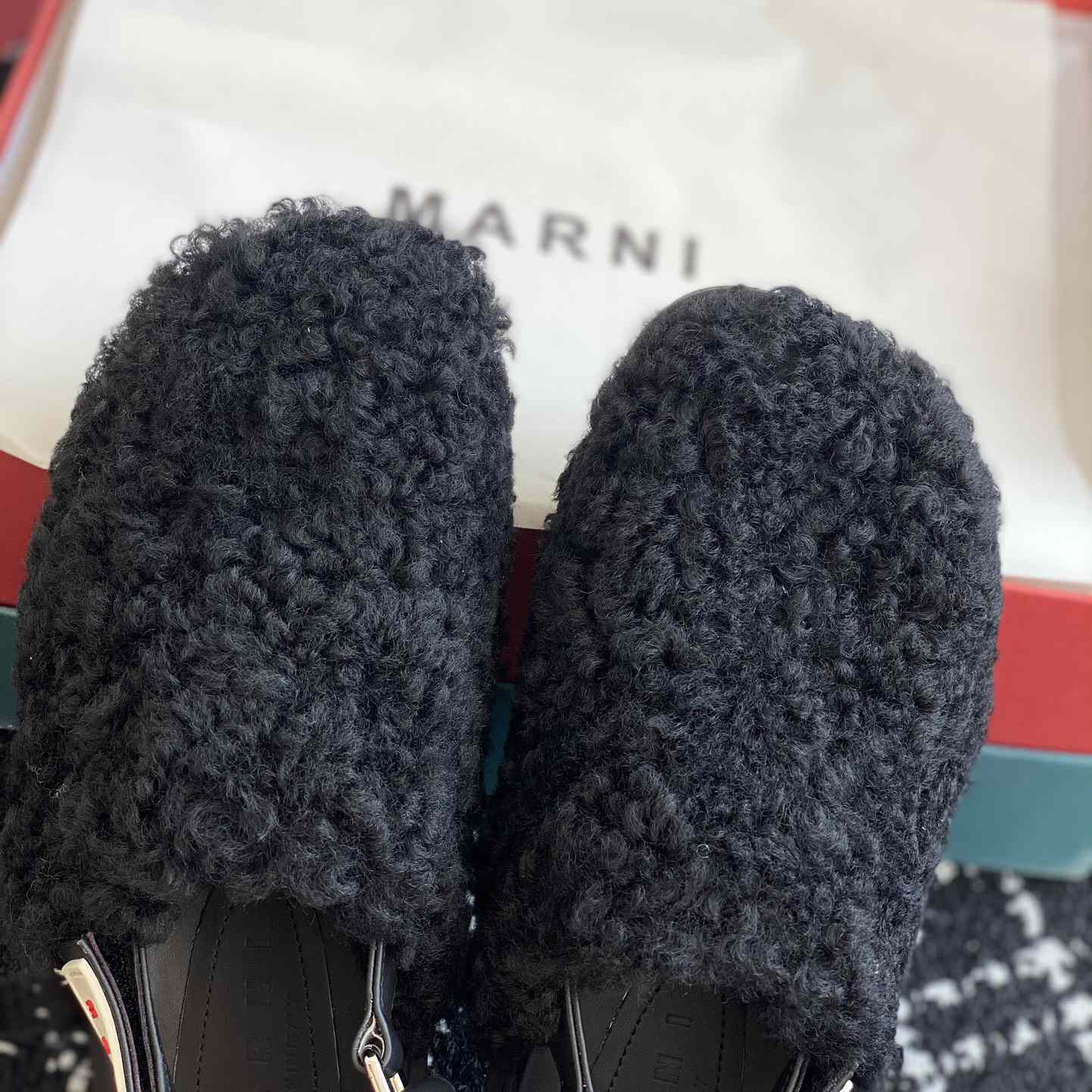 Marni Black Shearling Sabot - DesignerGu