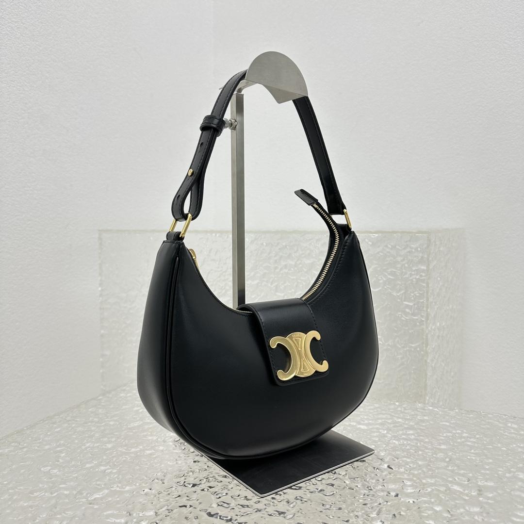 Celine Ava Triomphe Soft Bag In Smooth Calfskin Black - DesignerGu