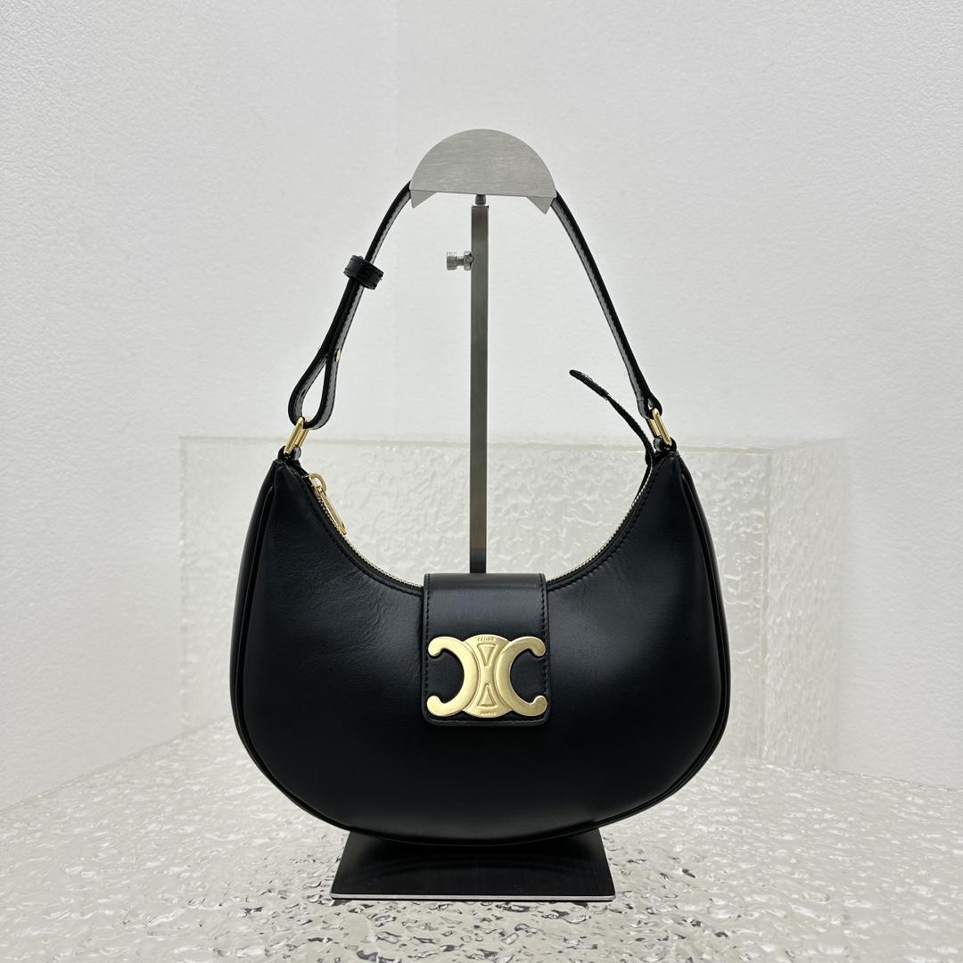 Celine Ava Triomphe Soft Bag In Smooth Calfskin Black - DesignerGu