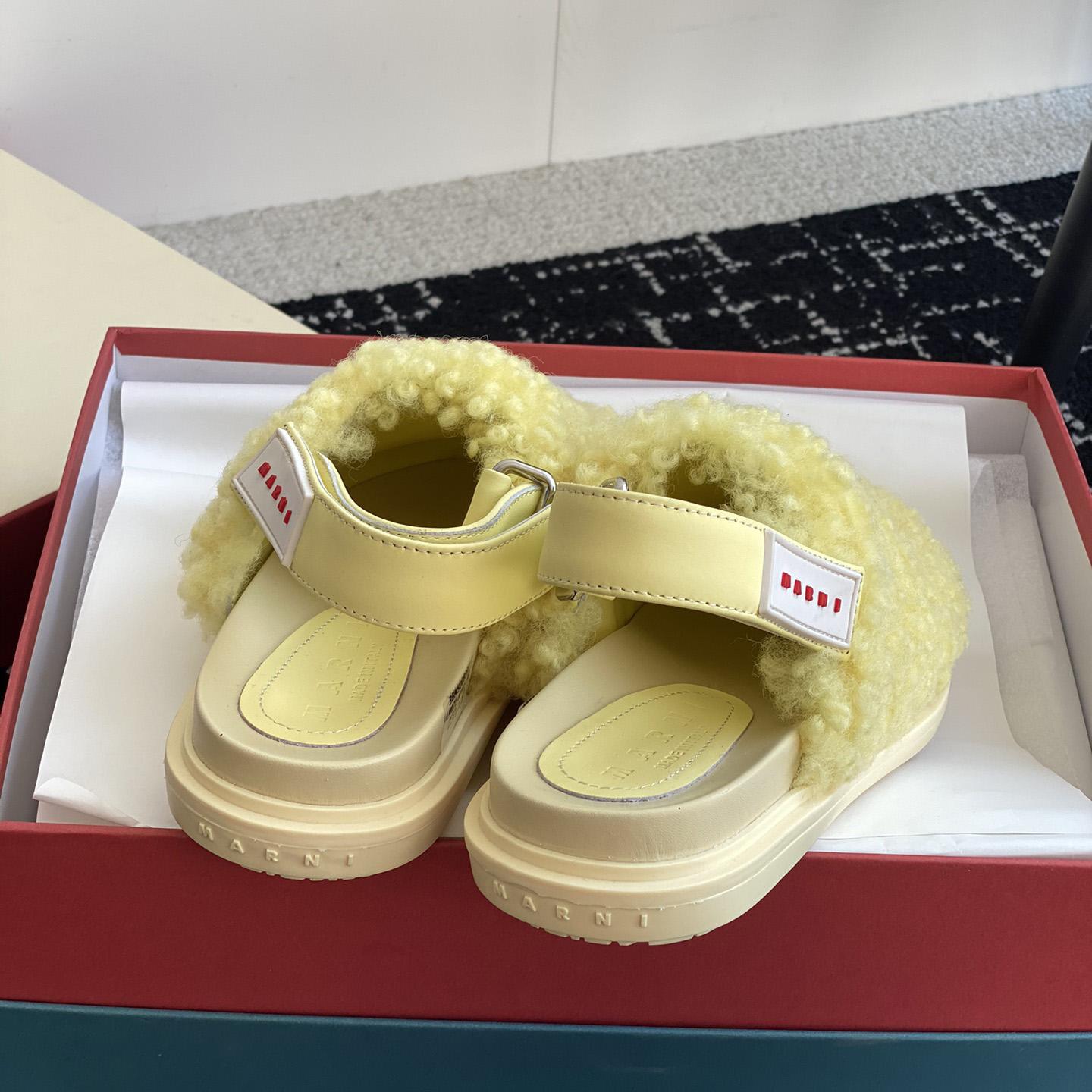 Marni Light Yellow Shearling Sabot - DesignerGu