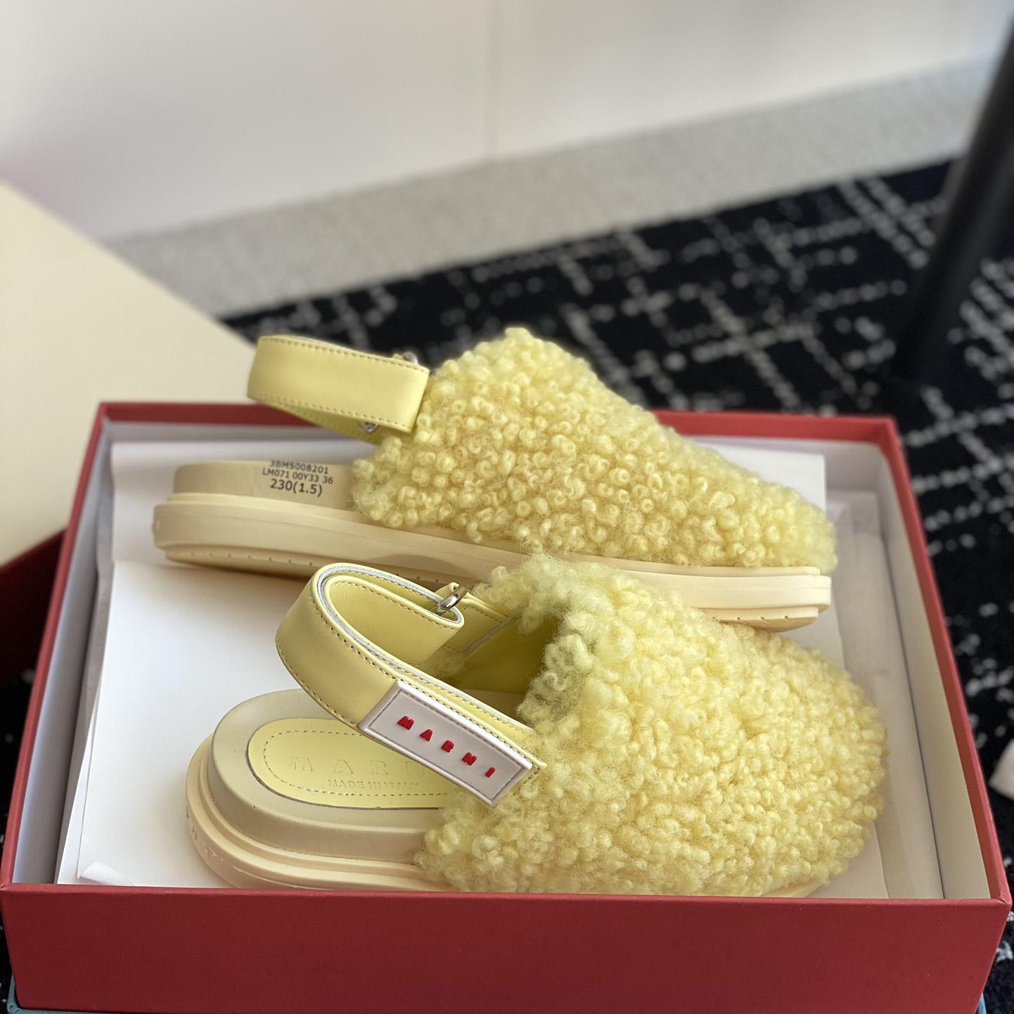 Marni Light Yellow Shearling Sabot - DesignerGu