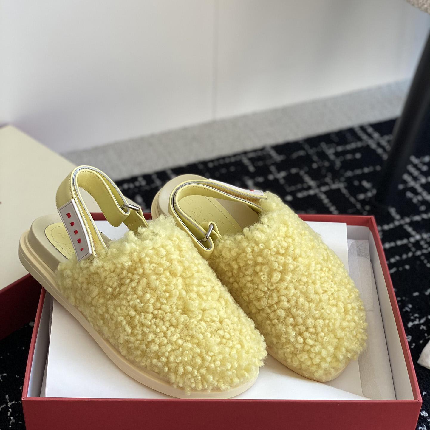 Marni Light Yellow Shearling Sabot - DesignerGu