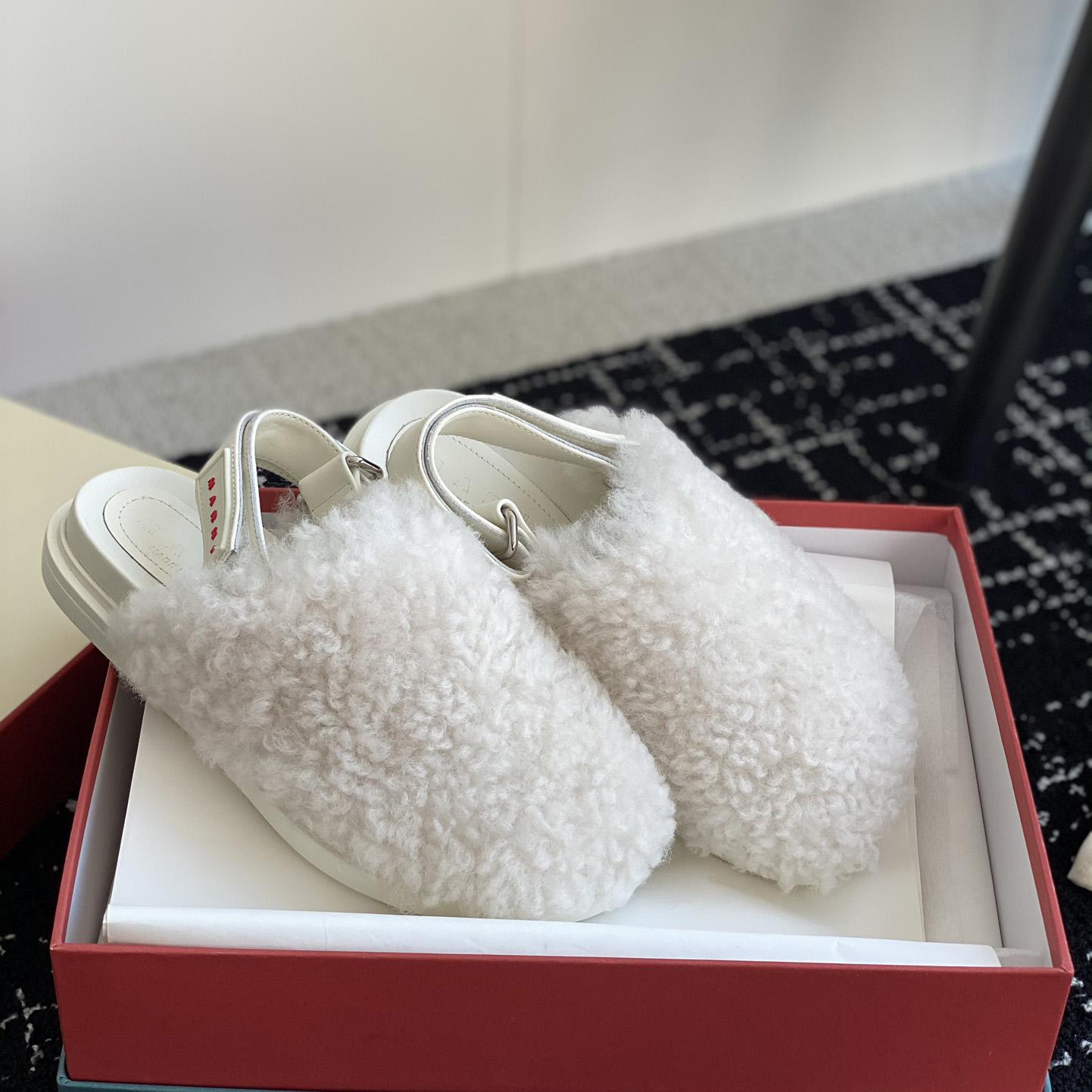 Marni White Shearling Sabot - DesignerGu