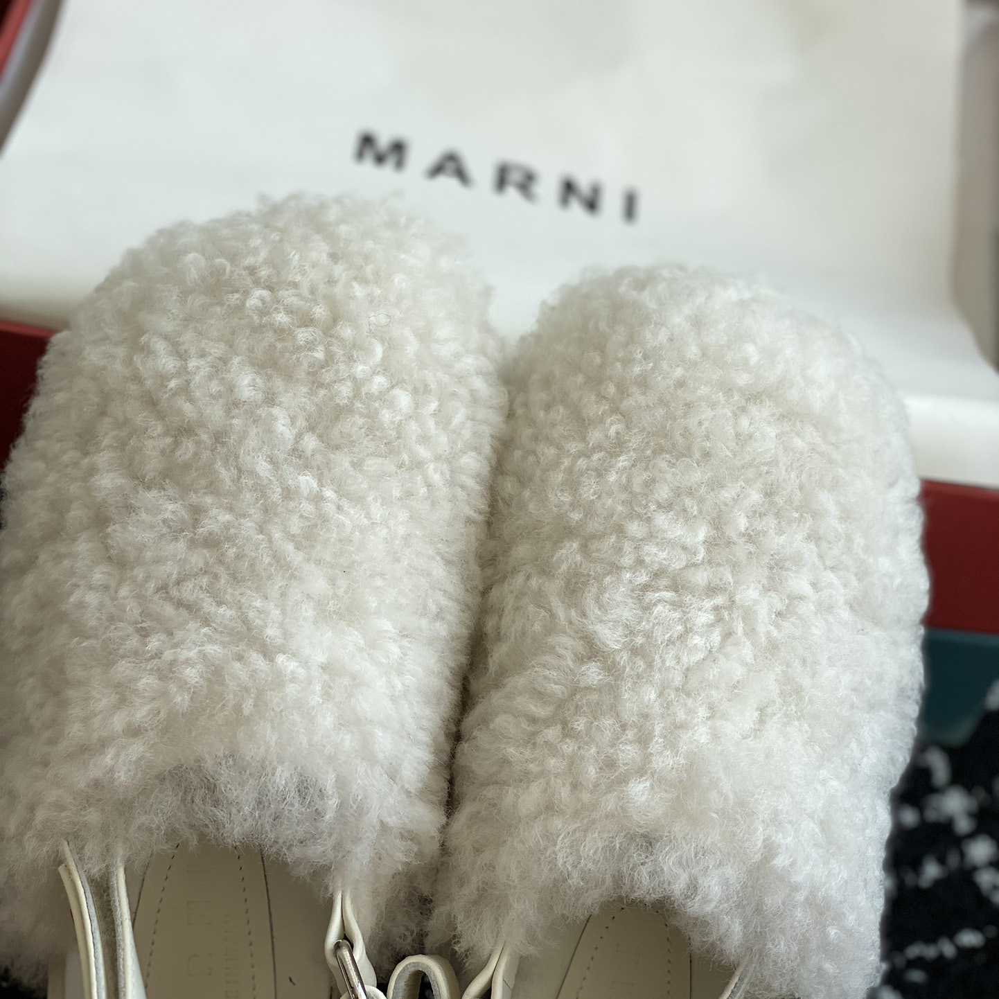 Marni White Shearling Sabot - DesignerGu