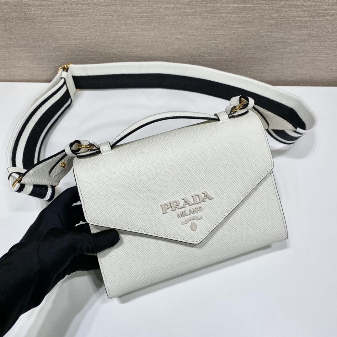 Prada Monochrome Saffiano And Leather Bag - DesignerGu