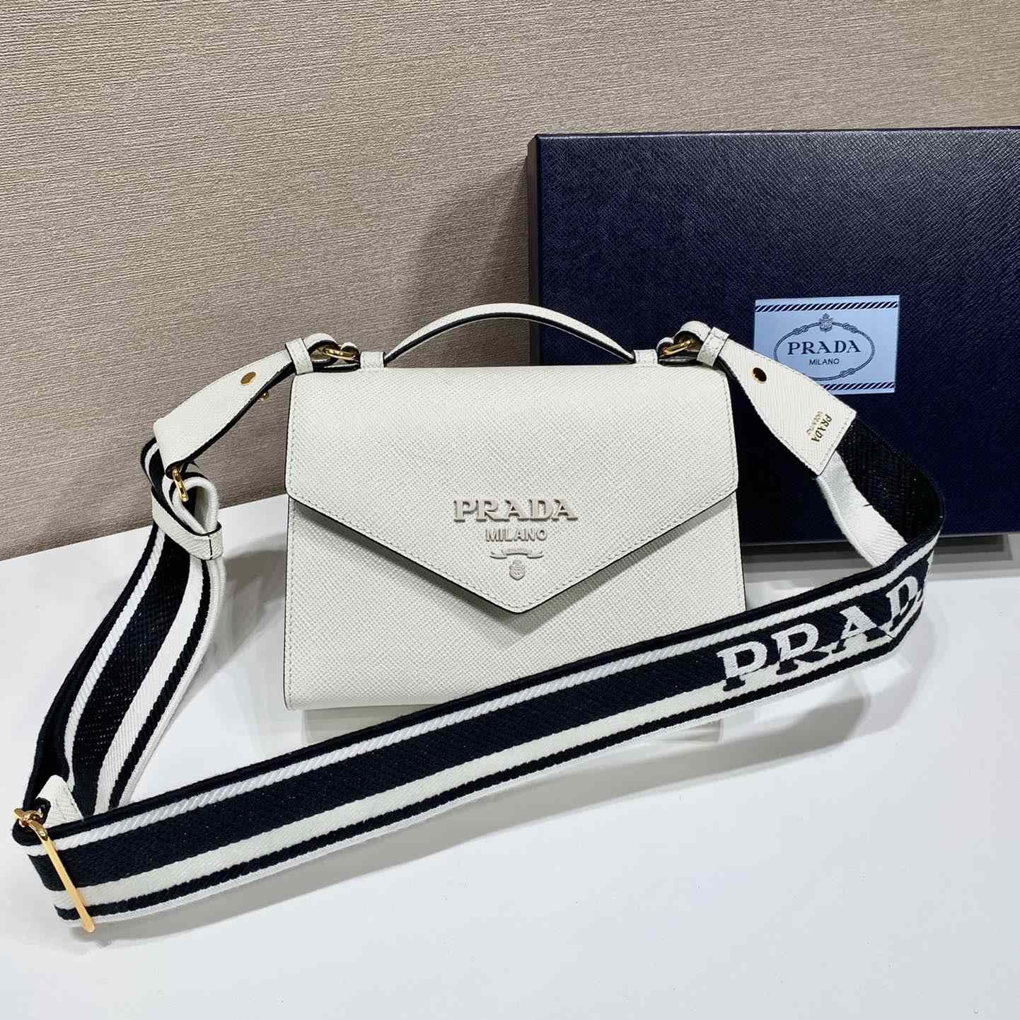 Prada Monochrome Saffiano And Leather Bag - DesignerGu