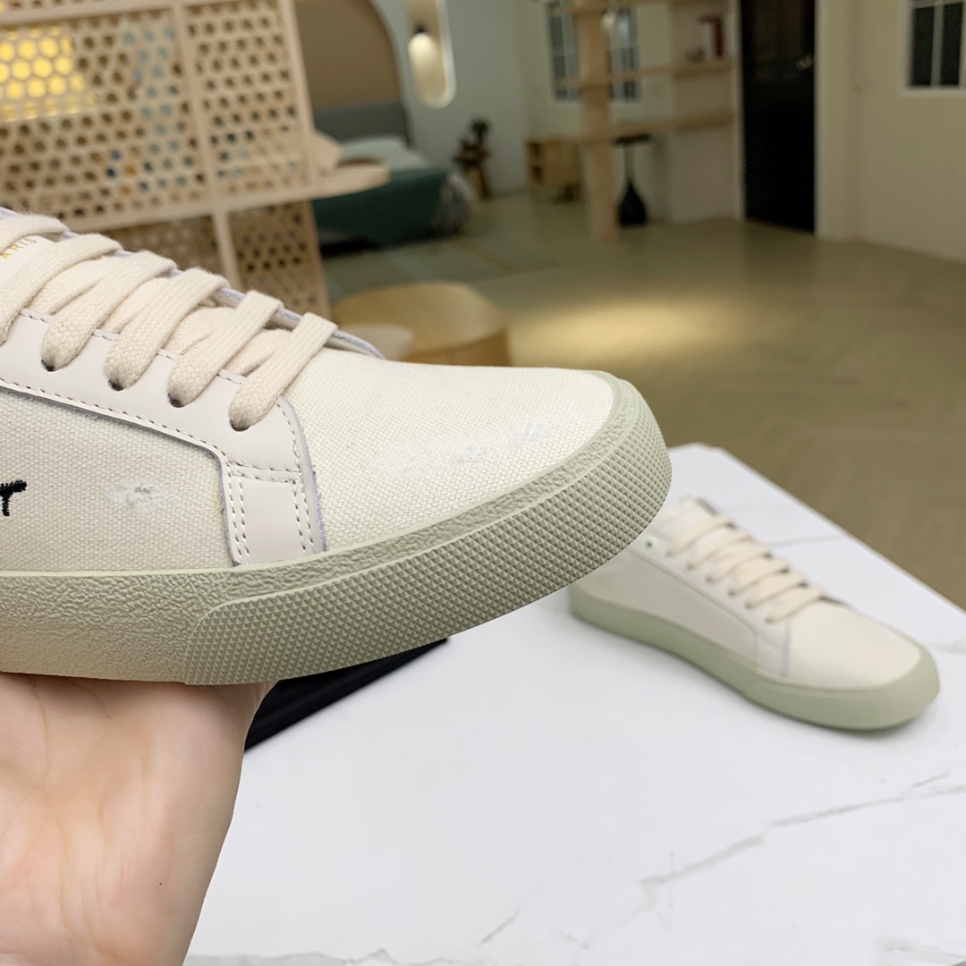 Saint Laurent Court Classic Sl/06 Sneakers Embroidered With Saint Laurent,In White Worn-look Fabric And Leather - DesignerGu