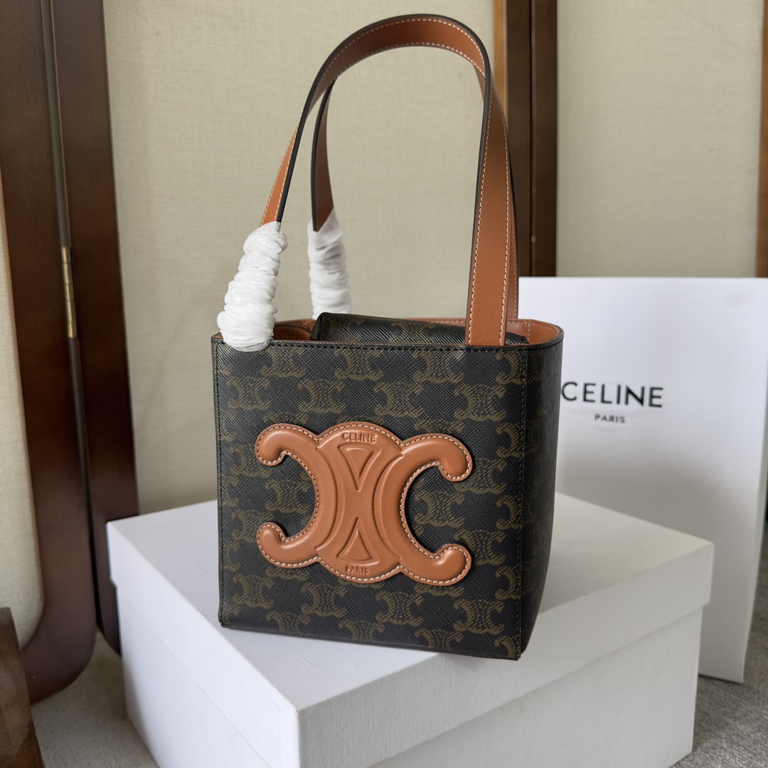 Celine Cube Bag Cuir Triomphe in Triomphe Canvas and Calfskin (15-15-15cm) - DesignerGu