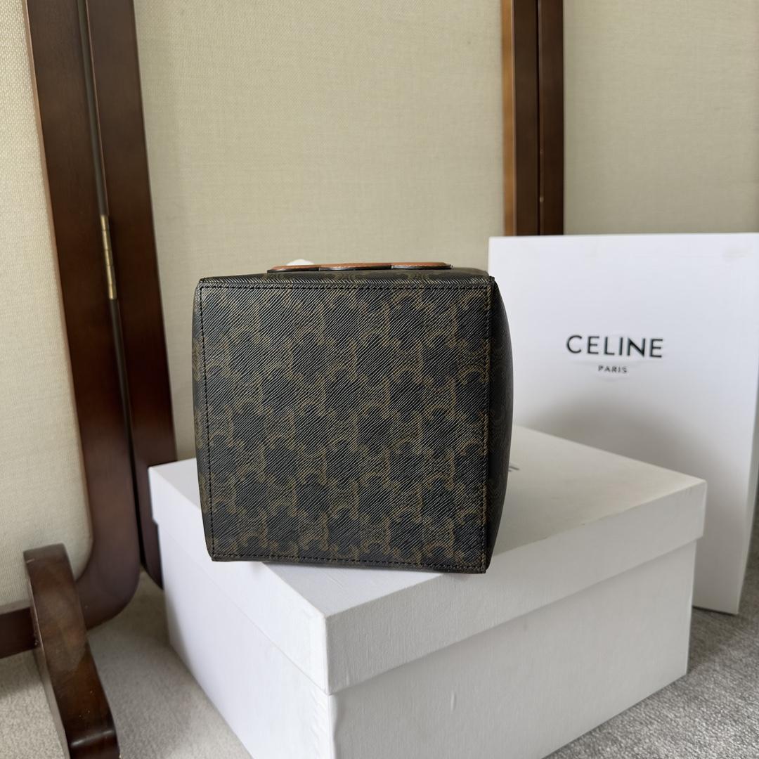 Celine Cube Bag Cuir Triomphe in Triomphe Canvas and Calfskin (15-15-15cm) - DesignerGu