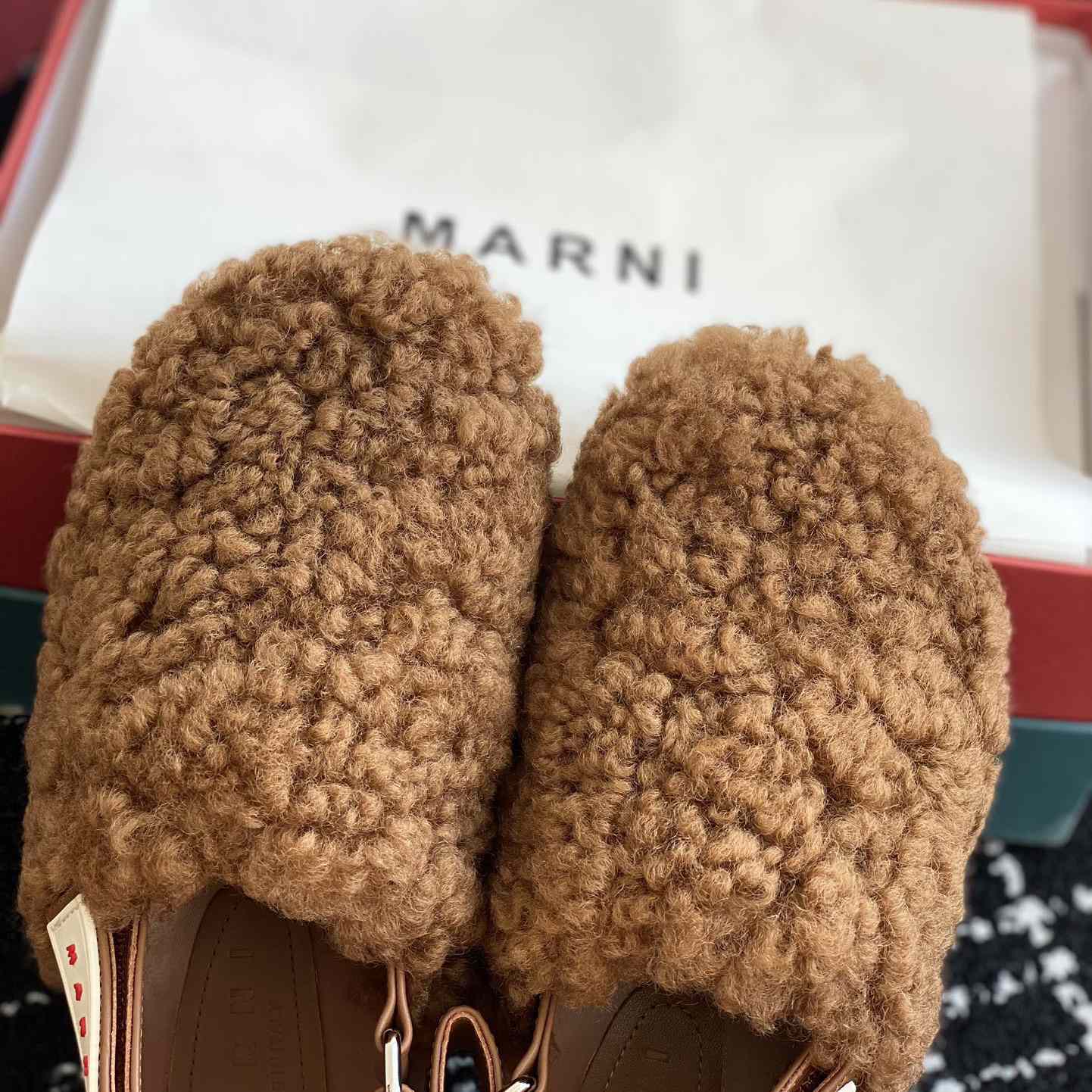 Marni Brown Shearling Sabot - DesignerGu