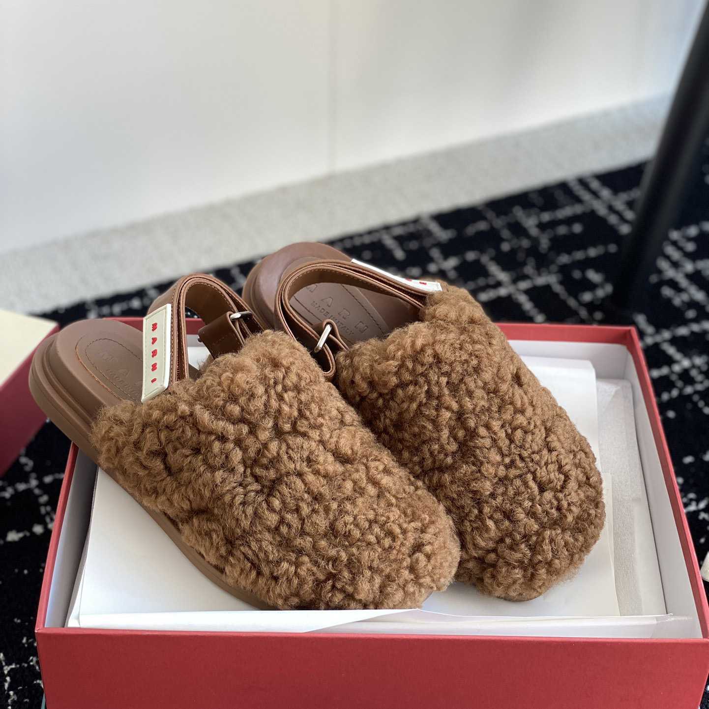 Marni Brown Shearling Sabot - DesignerGu