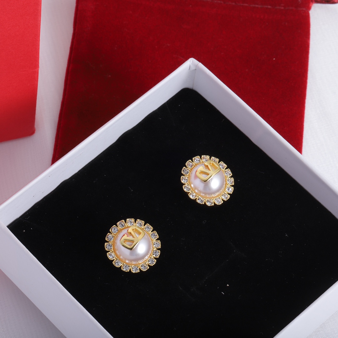 Valenti Garavani VLogo Signature Crystal Stud Earrings - DesignerGu