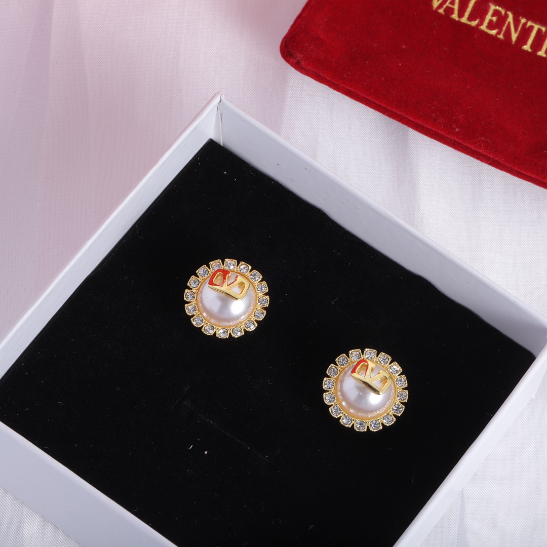 Valenti Garavani VLogo Signature Crystal Stud Earrings - DesignerGu