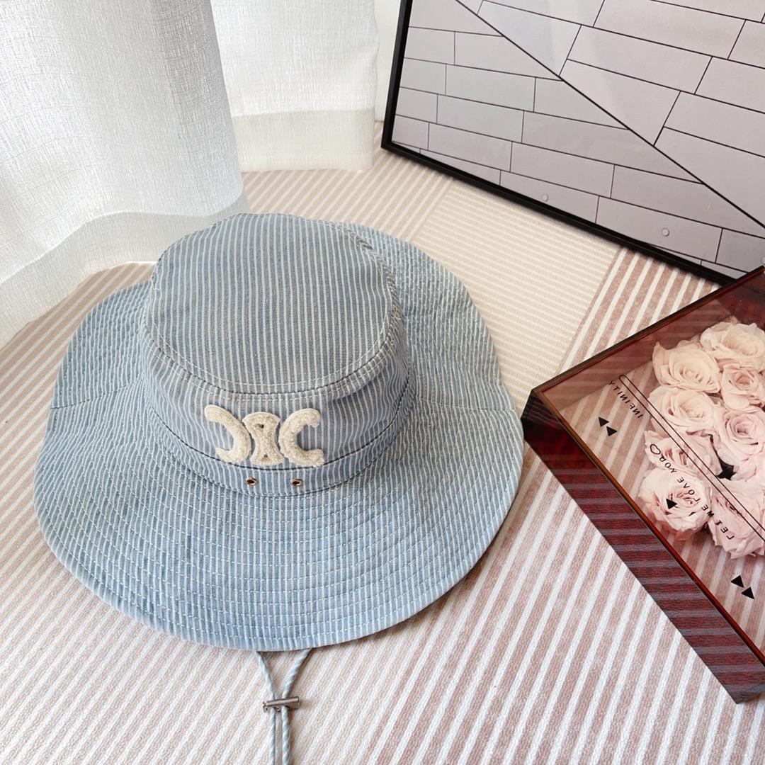 Celine  Walking Hat In Striped Cotton Indigo/ White - DesignerGu