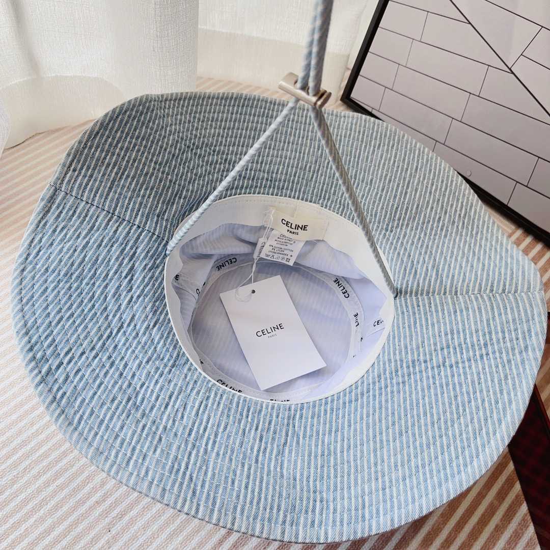 Celine  Walking Hat In Striped Cotton Indigo/ White - DesignerGu