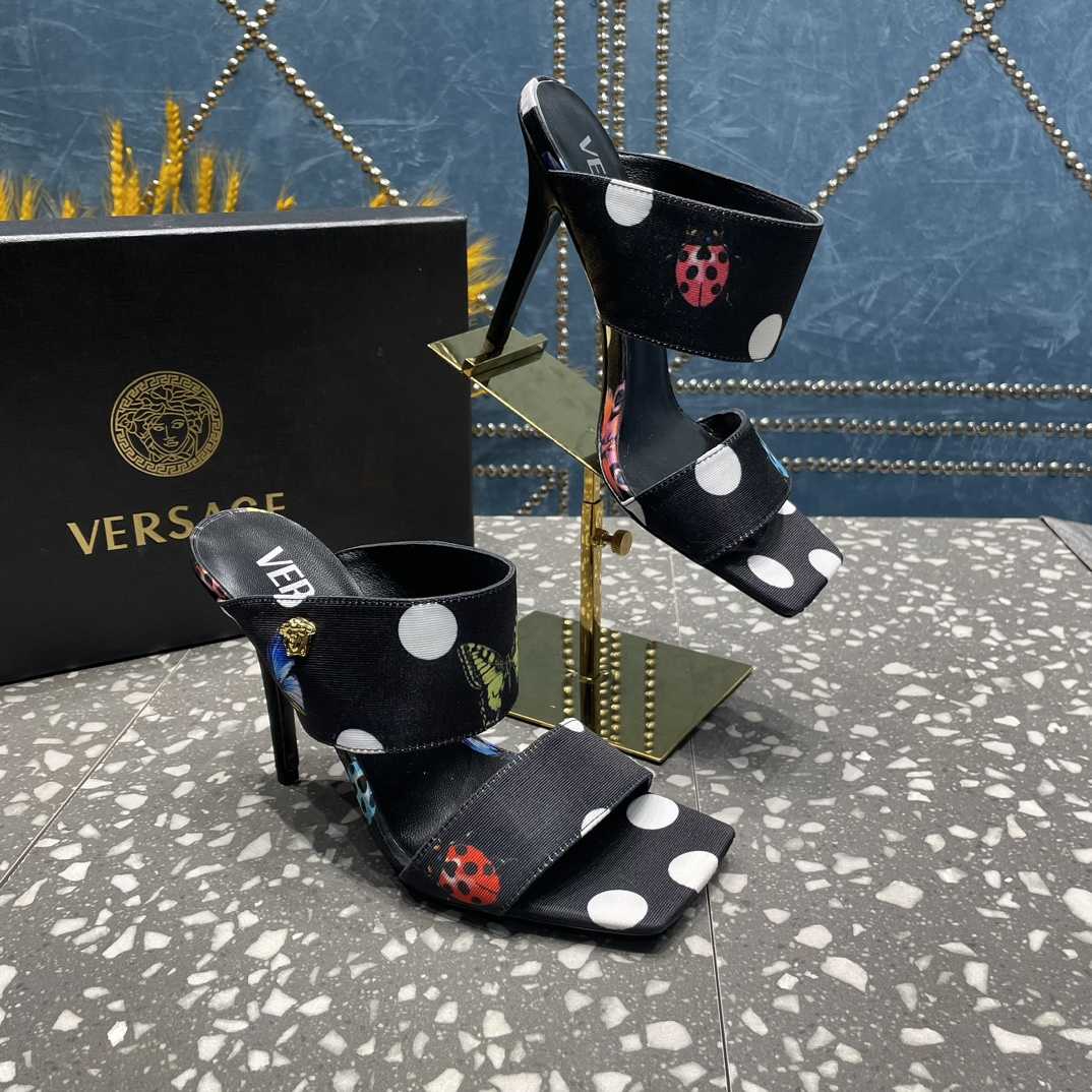 Versace Butterflies Canvas High Heel Mules - DesignerGu