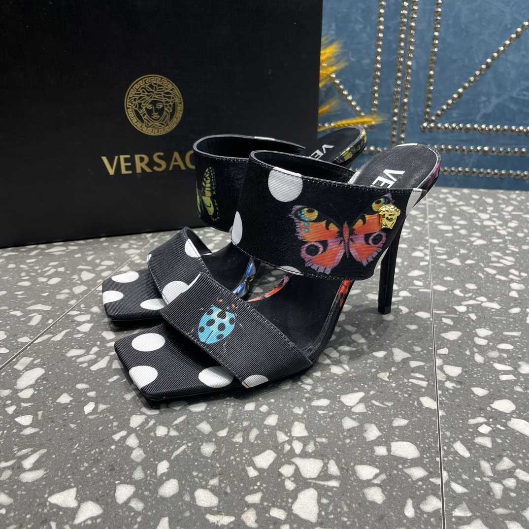 Versace Butterflies Canvas High Heel Mules - DesignerGu