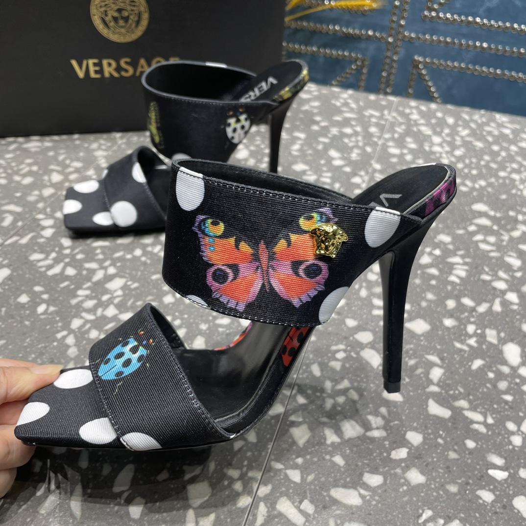 Versace Butterflies Canvas High Heel Mules - DesignerGu