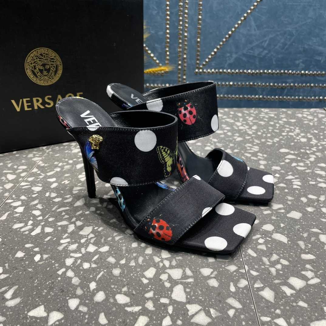 Versace Butterflies Canvas High Heel Mules - DesignerGu