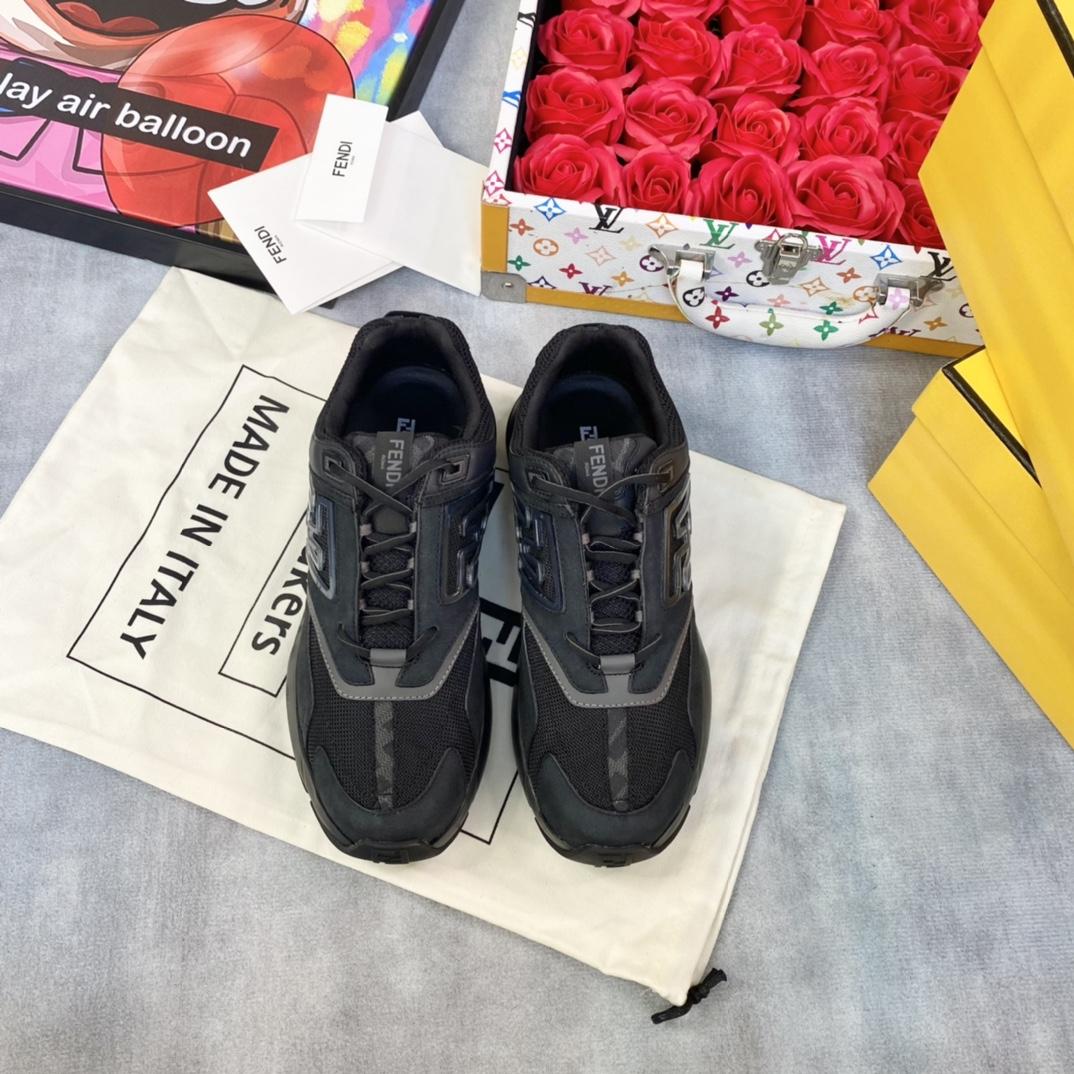 Fendi Faster Trainers Black Nubuck Leather Low-tops Sneakers - DesignerGu