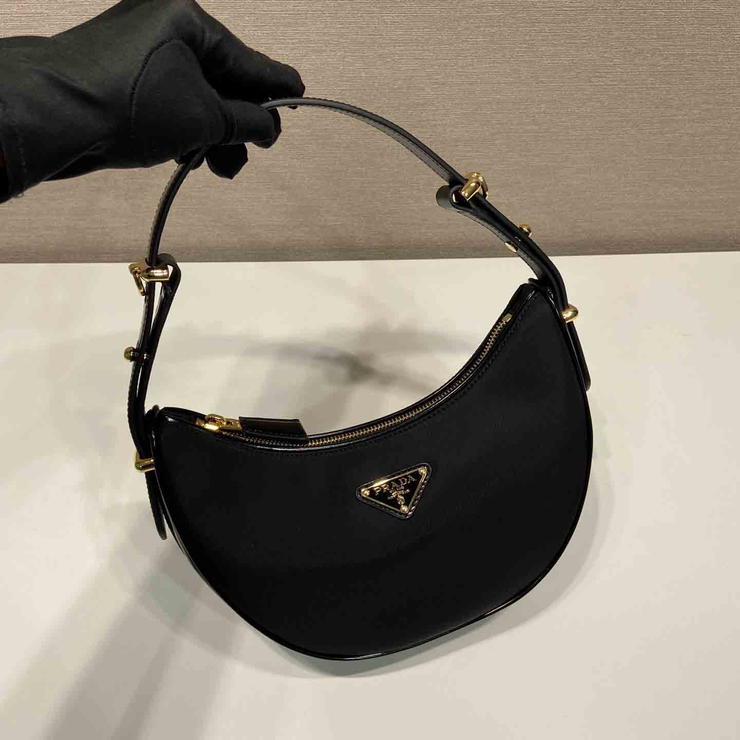 Prada Arqué Re-Nylon And Brushed Leather Shoulder Bag - DesignerGu