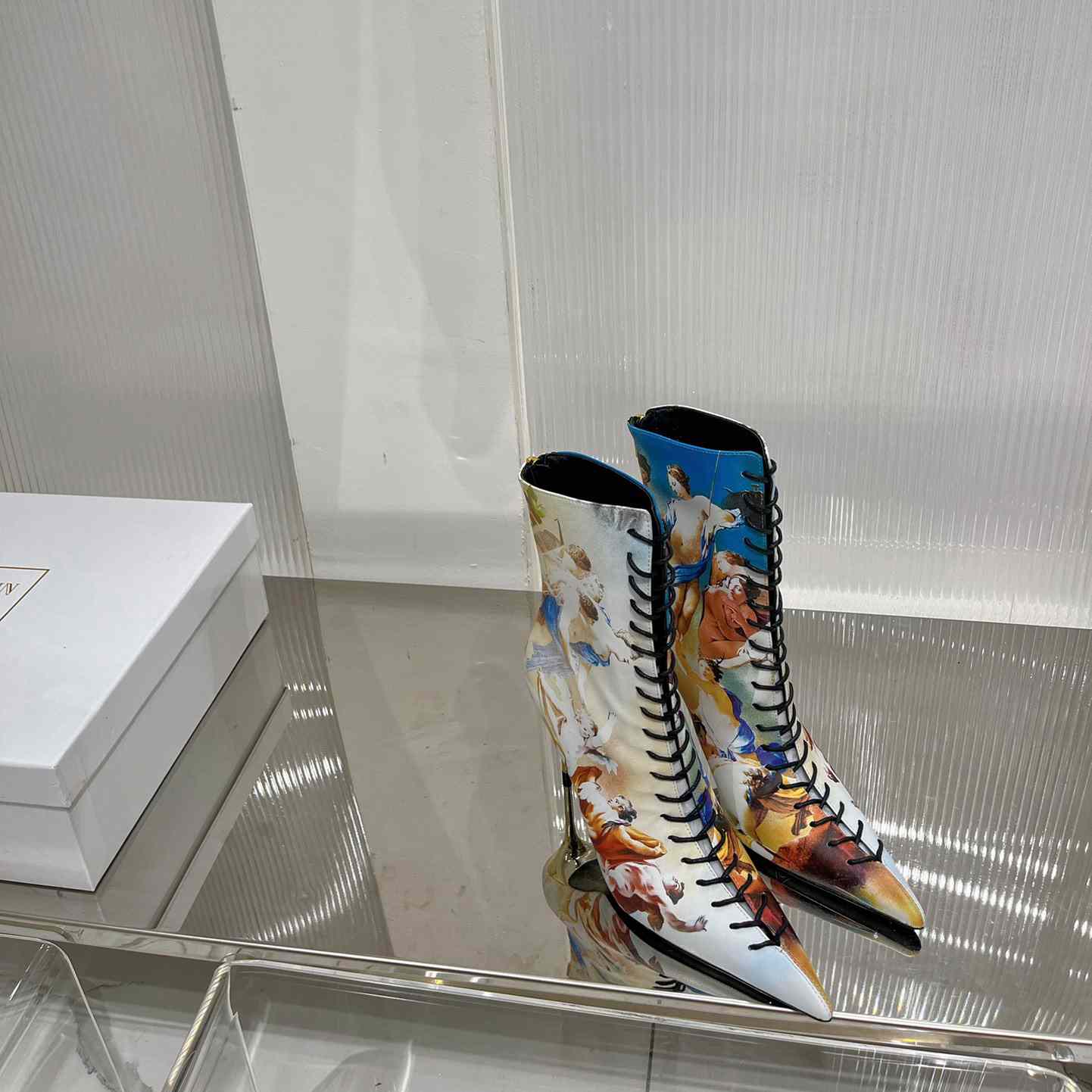 Balmain Uria Ankle Boots In Sky Print Leather - DesignerGu