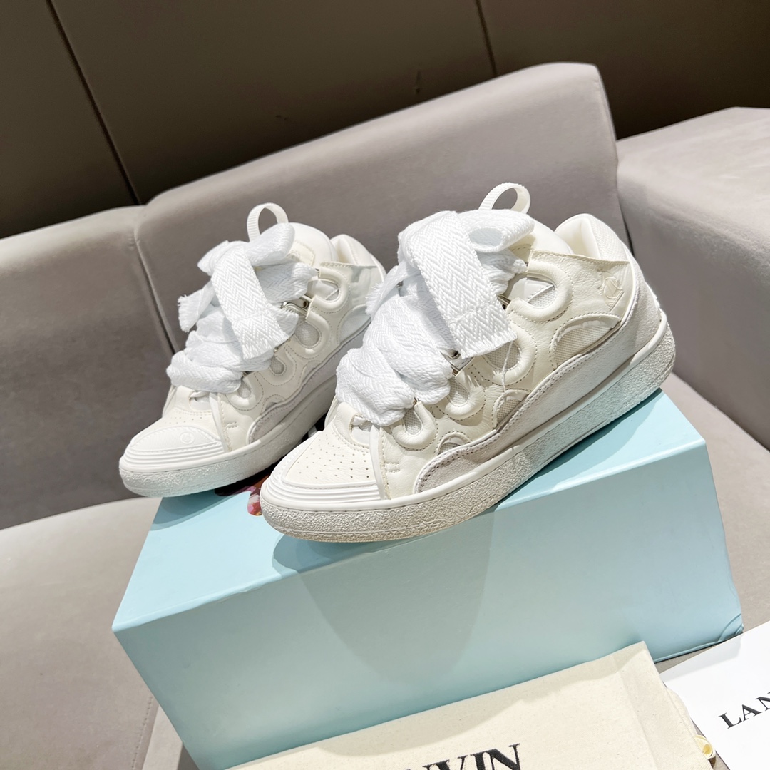 Lanvin Curb Leather Sneakers - DesignerGu