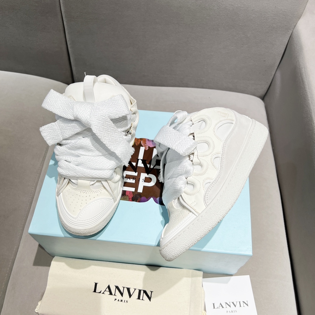 Lanvin Curb Leather Sneakers - DesignerGu