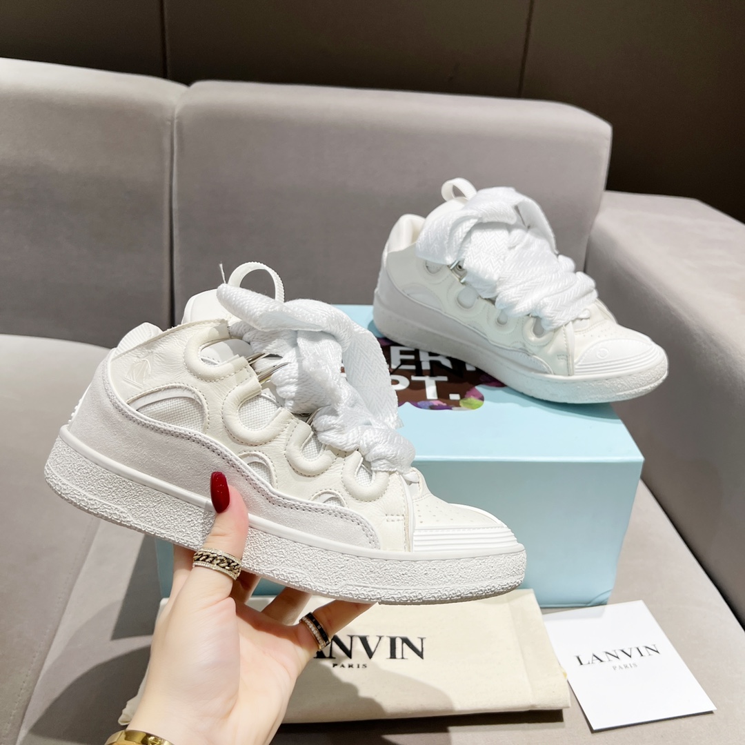 Lanvin Curb Leather Sneakers - DesignerGu