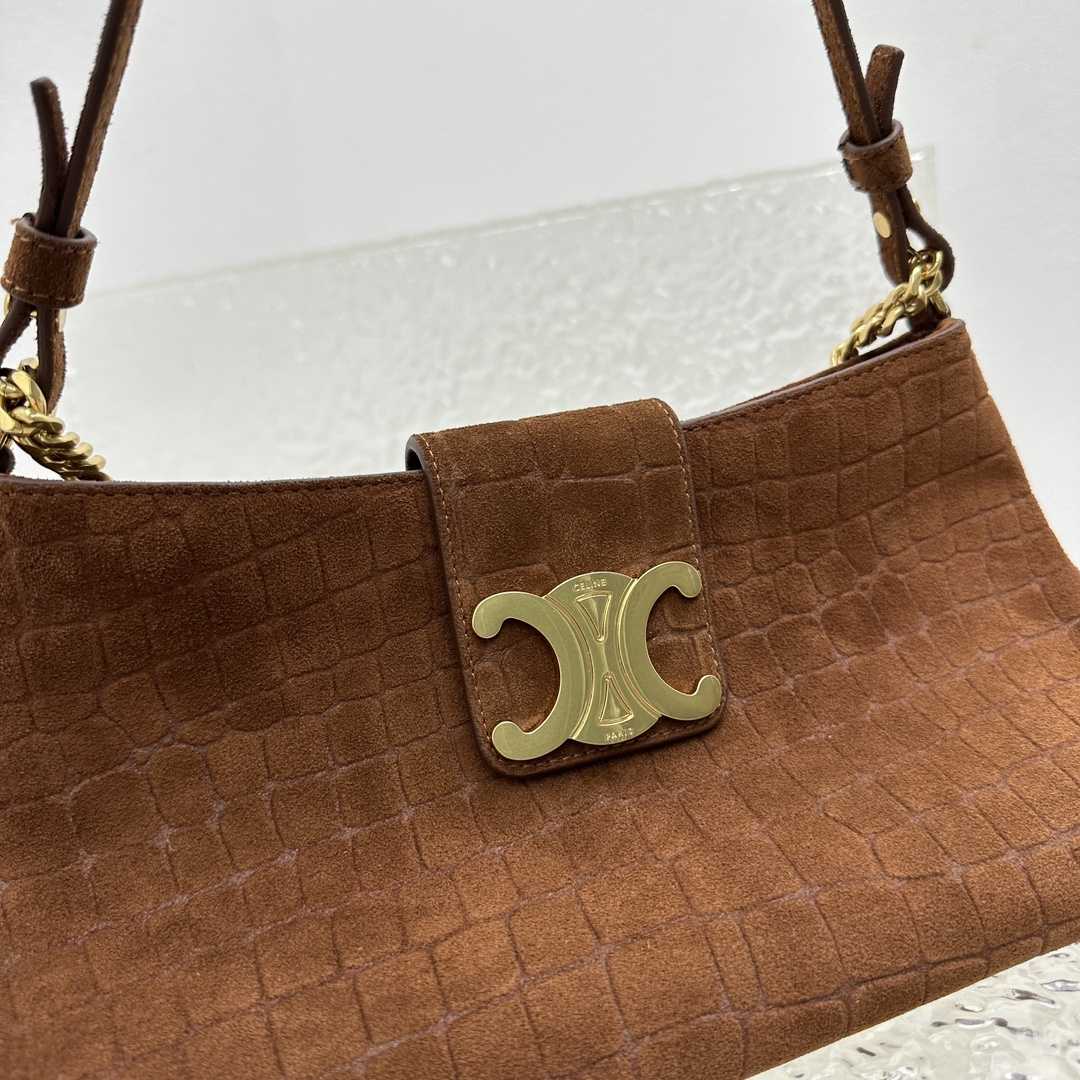 Celine Wiltern Clutch Triomphe Soft In Crocodile Embossed Suede Calfskin Brown  - DesignerGu